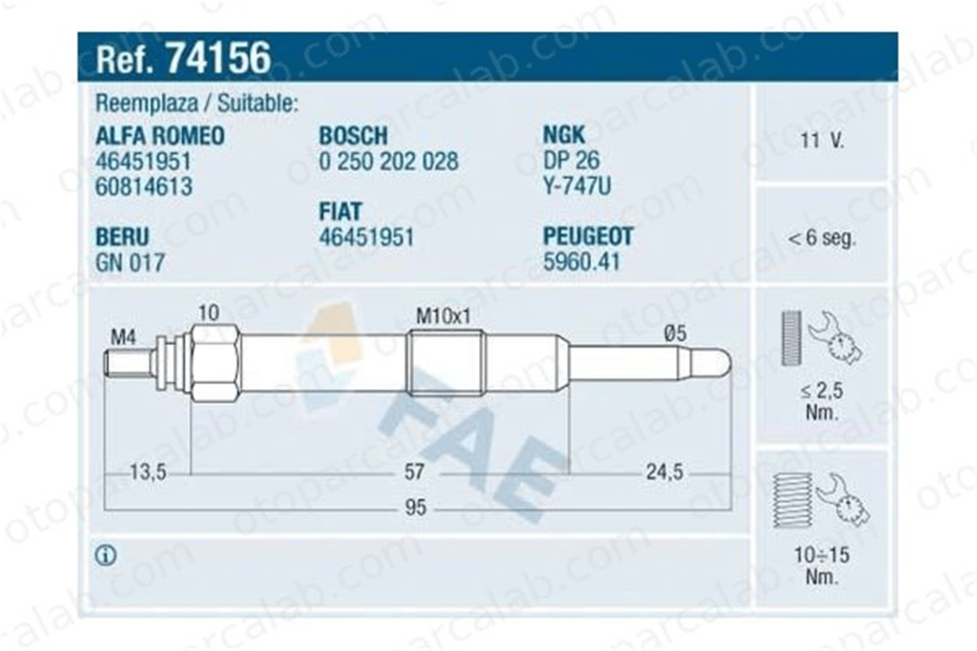 BSG 25-870-011 Isıtma Bujisi ALFA ROMEO 156 Sportwagon 145 46451951 60814613