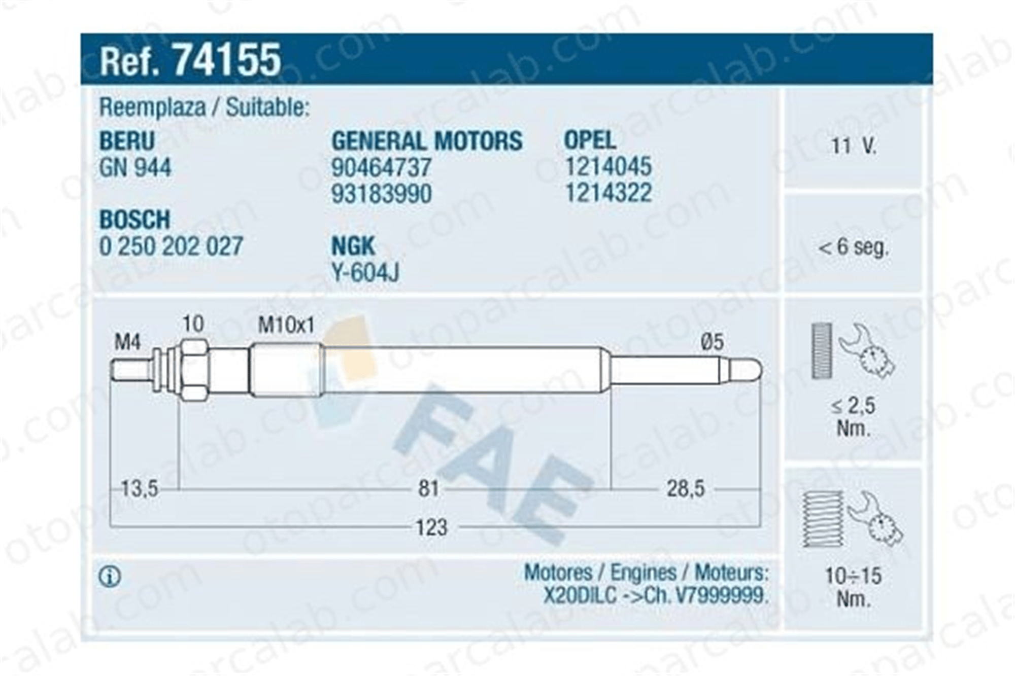 BSG 65-870-017 Isıtma Bujisi OPEL VECTRA B VECTRA B Hatchback 1214045 90464737