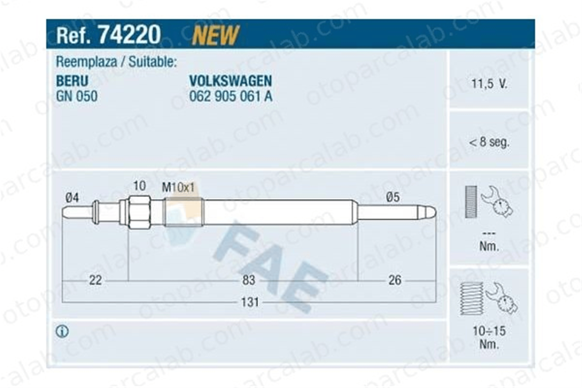 BSG 90-870-010 Isıtma Bujisi VW LT 28-35 II Minibüs/Otobüs LT 28-46 II Panelvan/Van 62905061A 062 905 061 A