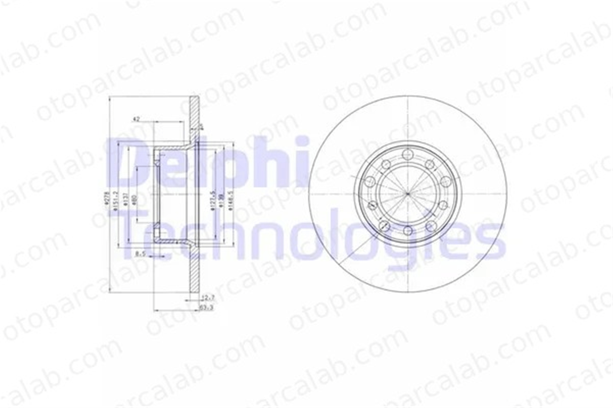 DELPHI BG2259 Fren Disk Ayna Ön Sağ ve Sol MERCEDES-BENZ 123 Sedan 123 T-Model 1144210012 1154211412