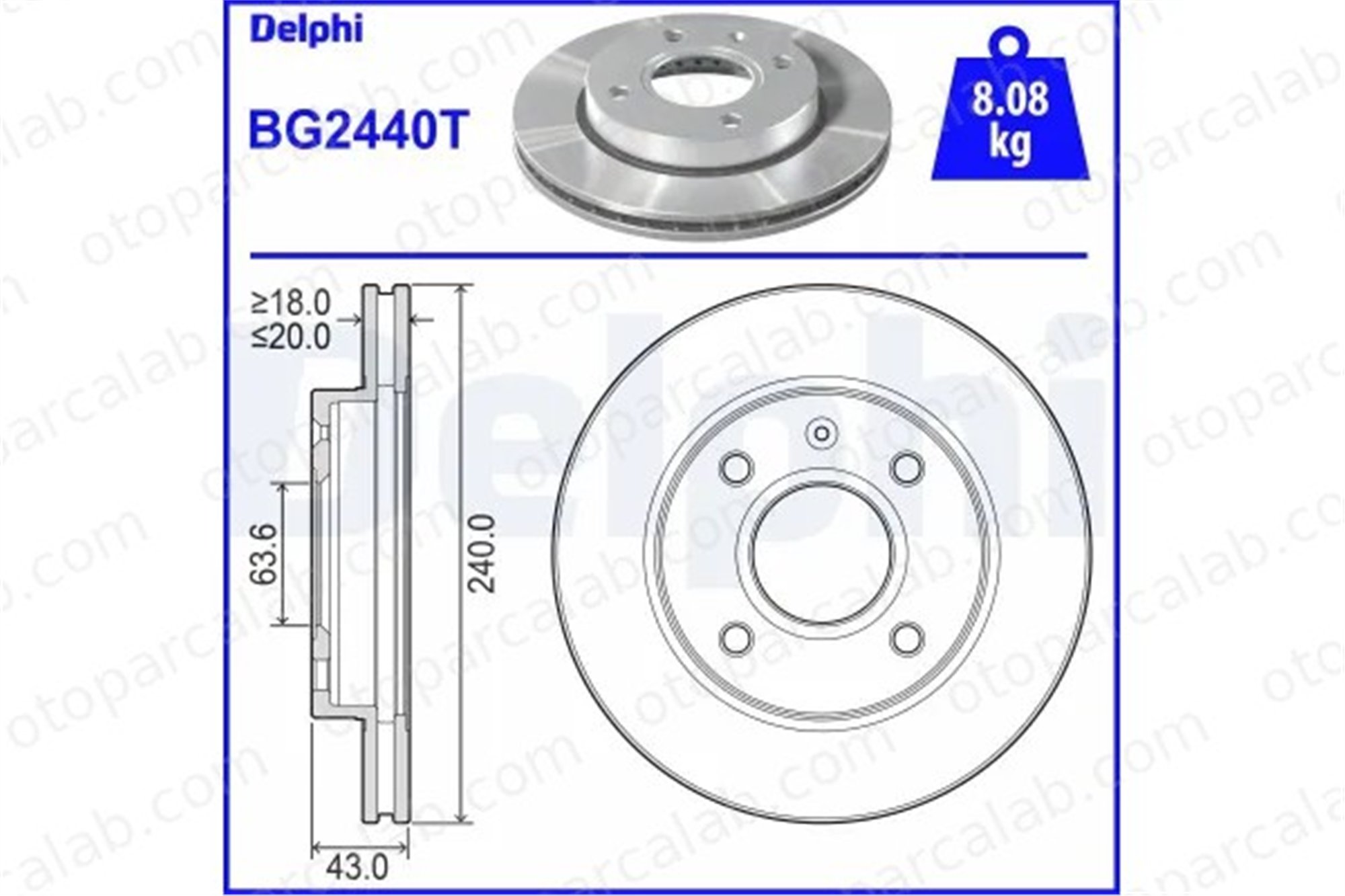 DELPHI BG2440T Fren Disk Ayna Ön Sağ ve Sol FORD ESCORT V FIESTA III 1018277 1019604