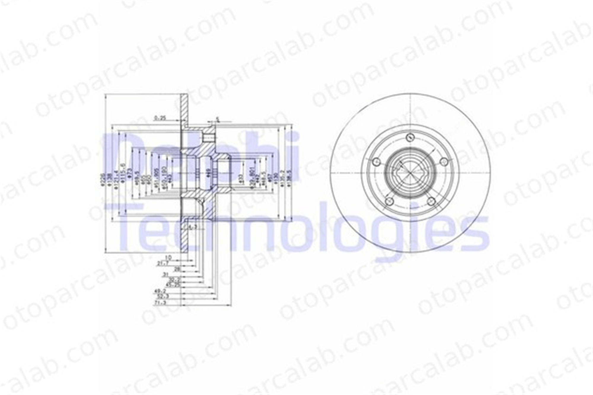 DELPHI BG2714 Fren Disk Ayna Arka Sağ ve Sol VW PASSAT B3/B4 PASSAT B3/B4 Variant 357615601B 357615601A