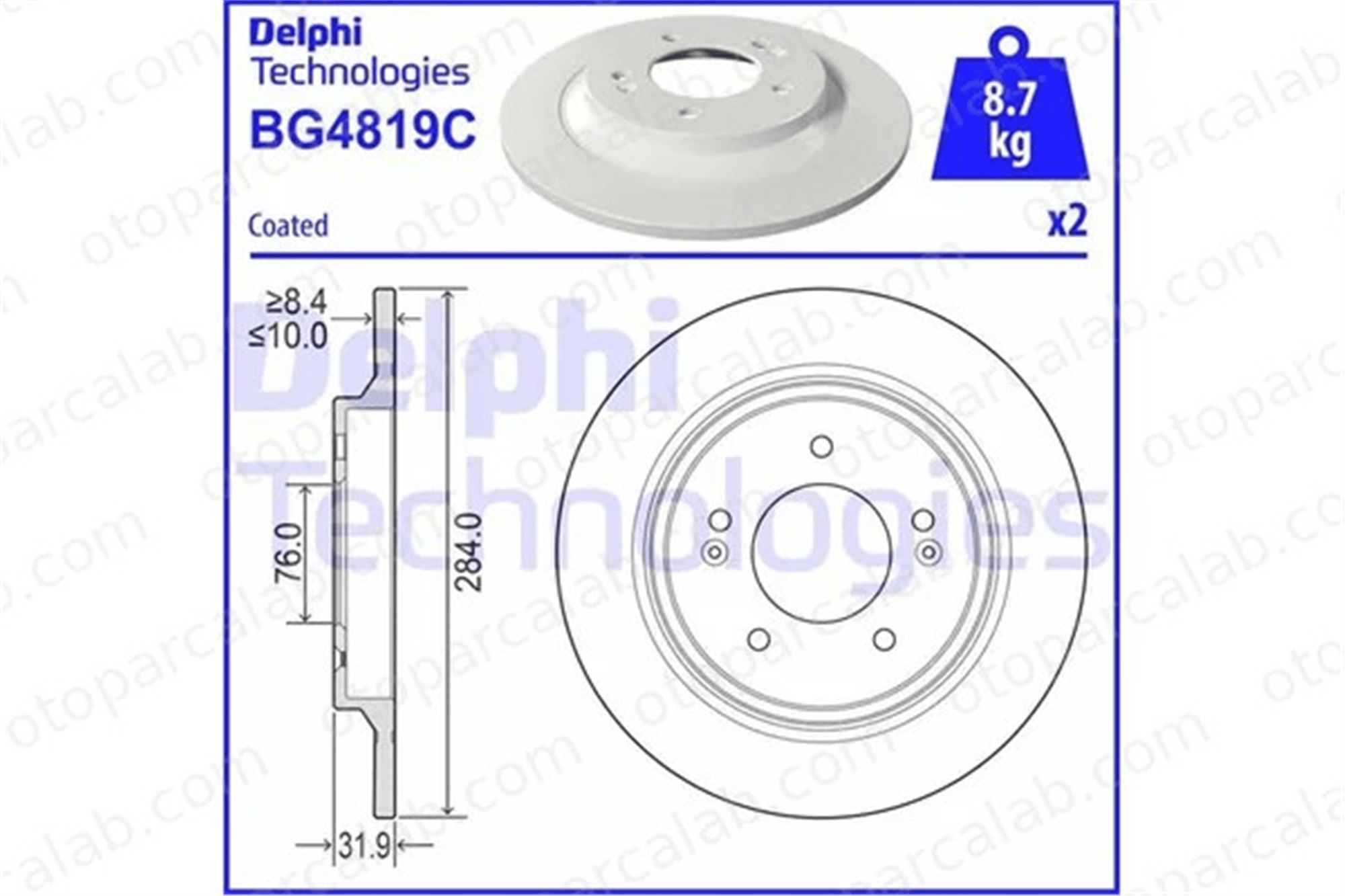 DELPHI BG4819C Fren Disk Ayna Arka Sağ ve Sol HYUNDAI i30 i30 Station wagon 584113V500 584113Q000