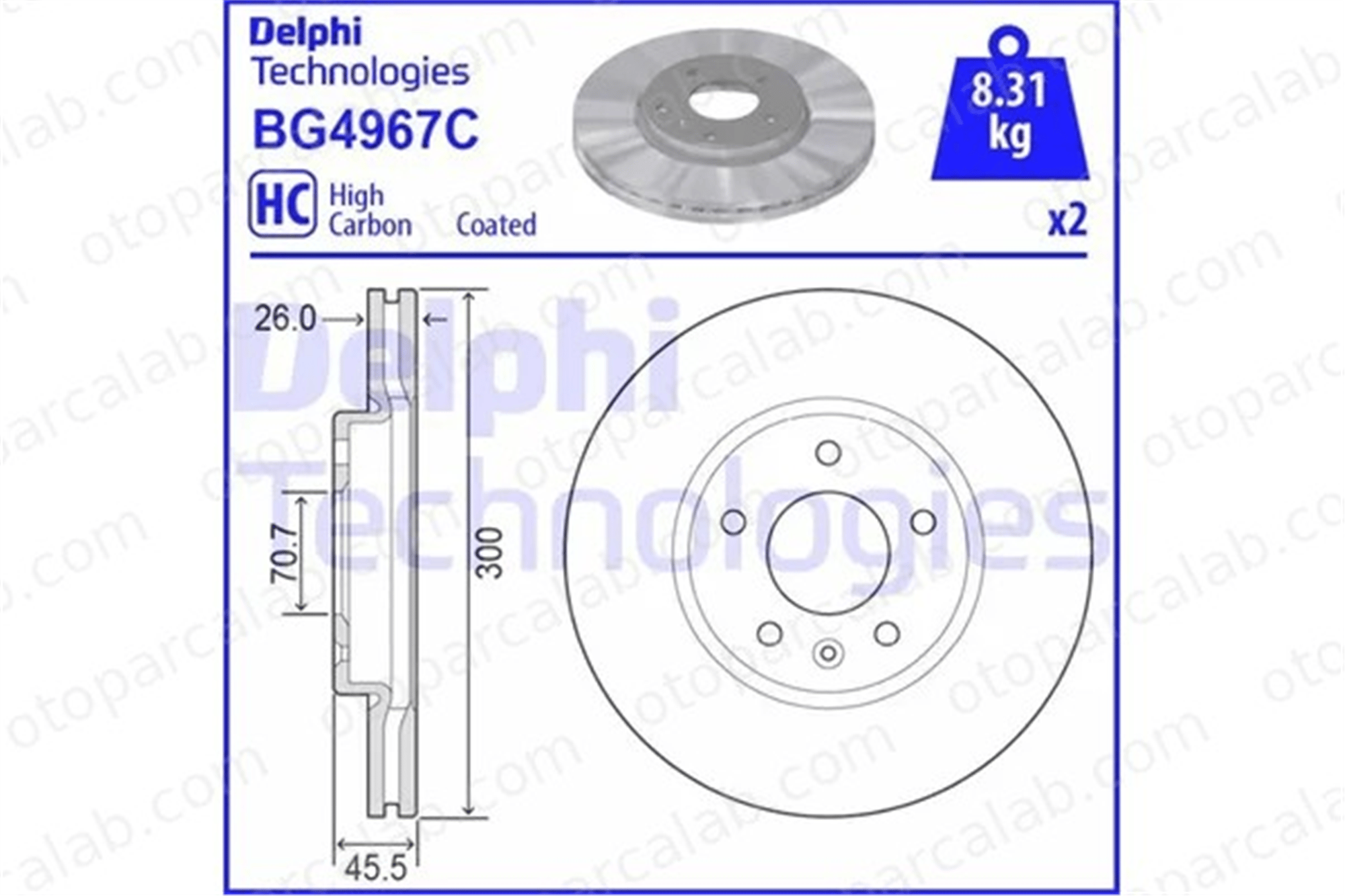 DELPHI BG4967C Fren Disk Ayna Ön Sağ ve Sol OPEL INSIGNIA B Grand Sport INSIGNIA B Sports Tourer 13521004 13517846