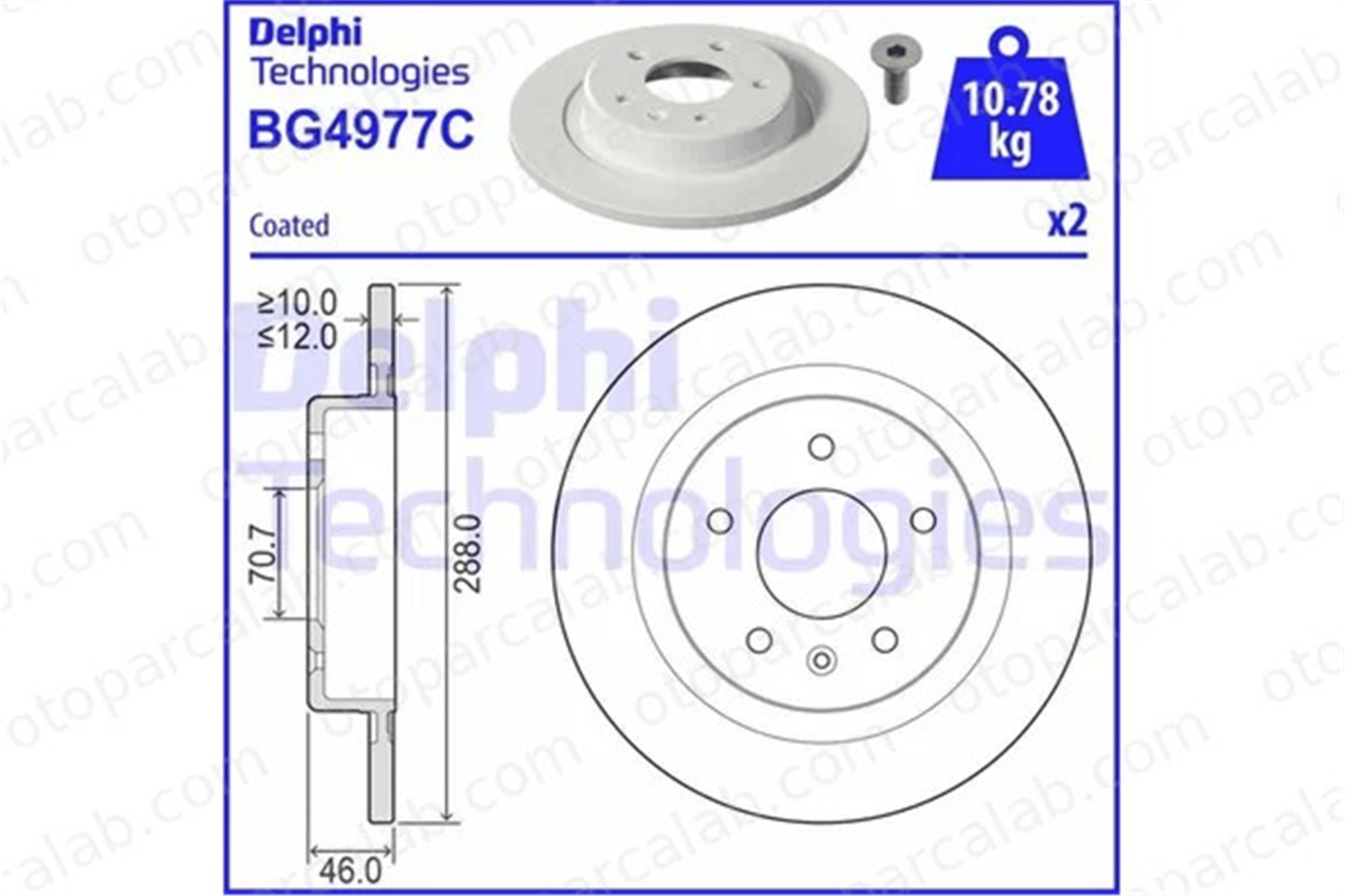 DELPHI BG4977C Fren Disk Ayna Arka Sağ ve Sol OPEL INSIGNIA B Grand Sport INSIGNIA B Sports Tourer 13517857 13521008