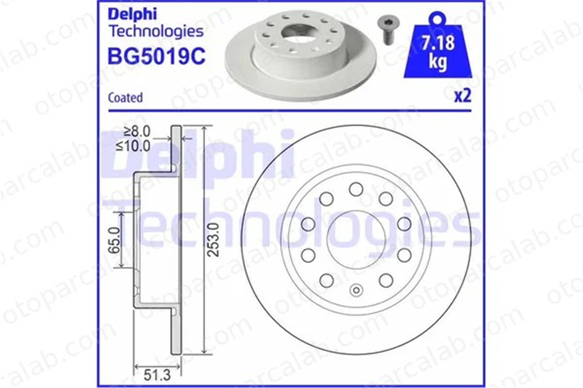 DELPHI BG5019C Fren Disk Ayna Arka Sağ ve Sol SEAT LEON LEON ST 1K0615601AB 1K0615601K