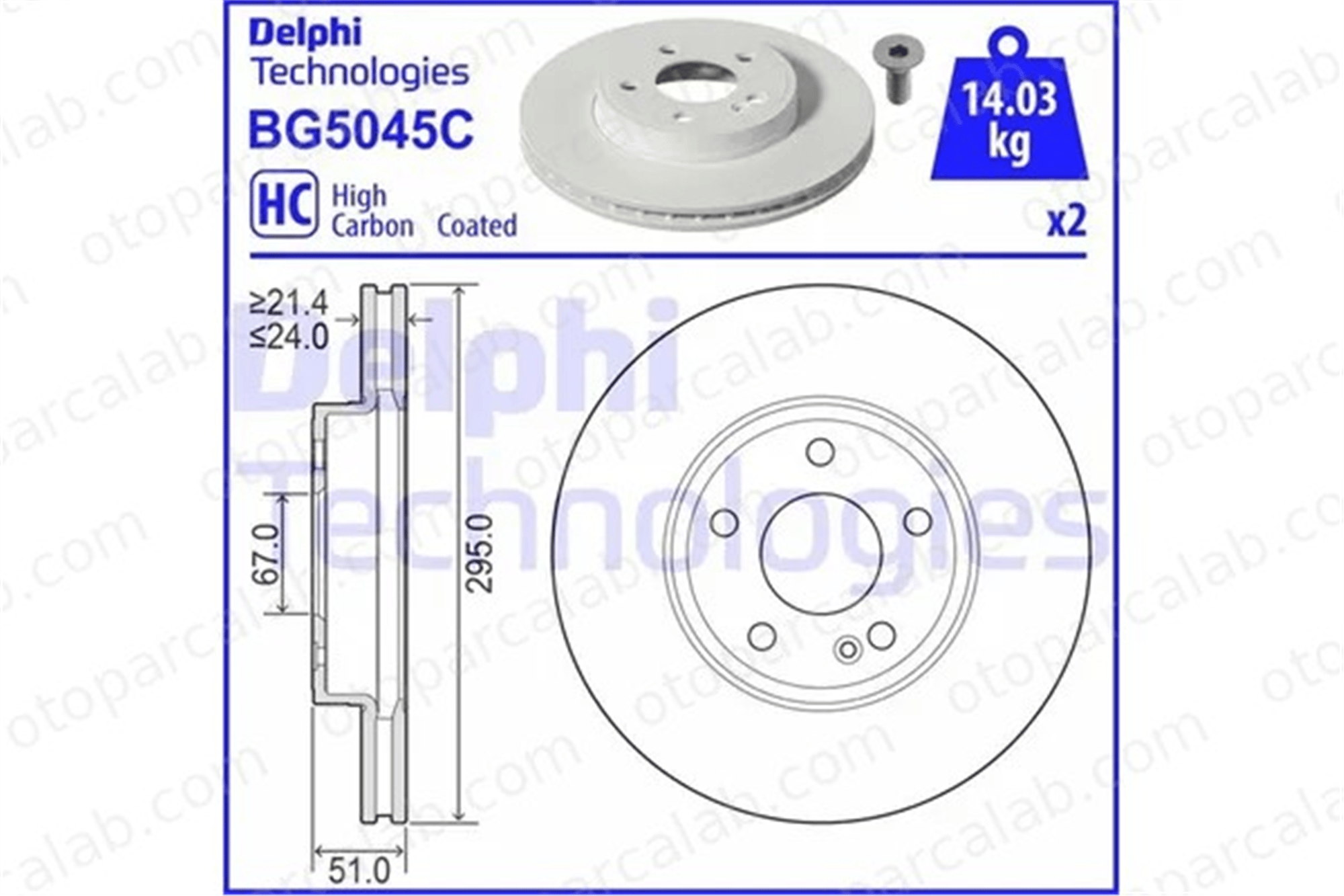 DELPHI BG5045C Fren Disk Ayna Ön Sağ ve Sol MERCEDES-BENZ A-SERISI B-SERISI Sports Tourer 2474210312 A2474210312