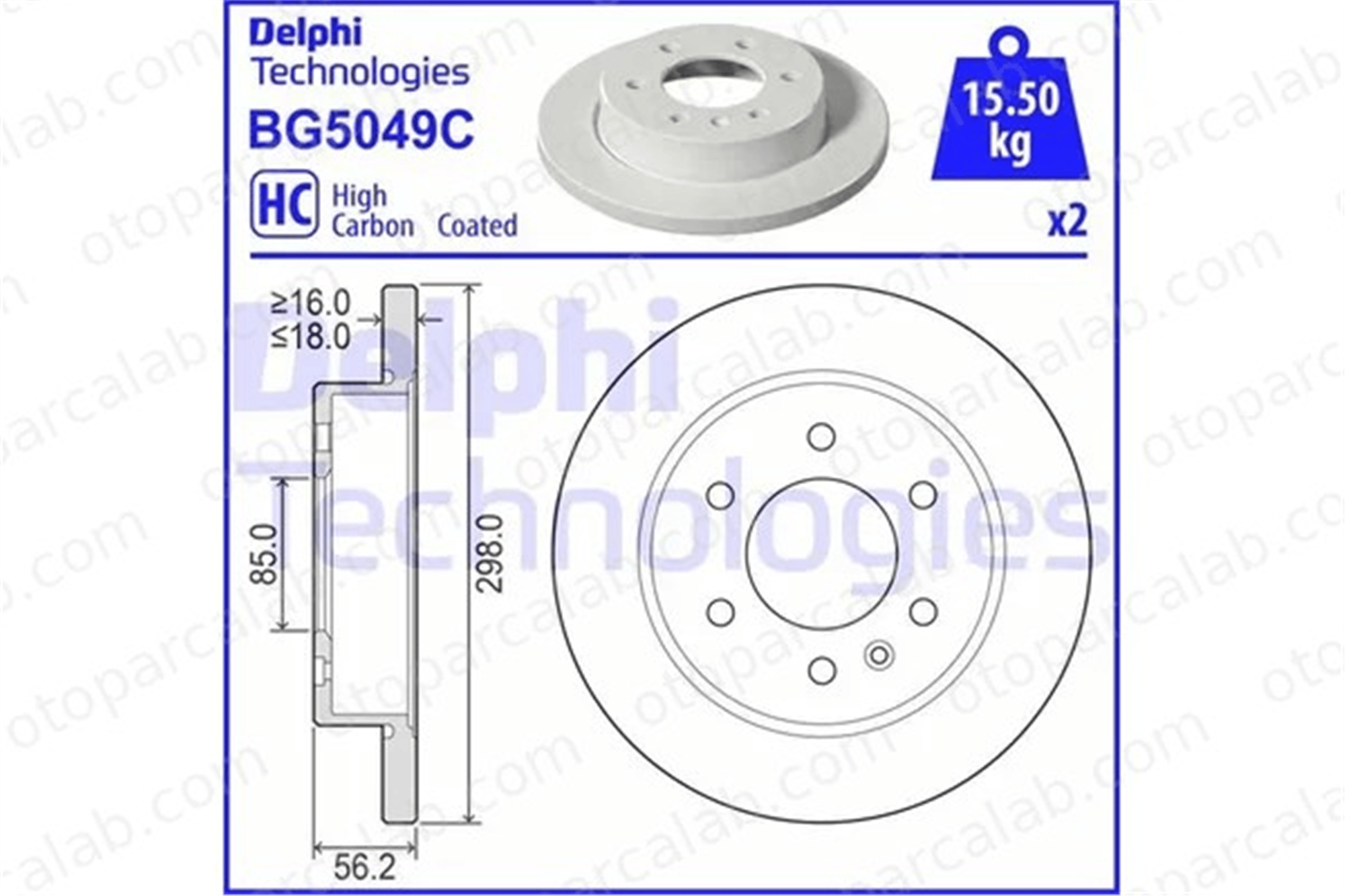 DELPHI BG5049C Fren Disk Ayna Arka Sağ ve Sol MERCEDES-BENZ SPRINTER 3,5-t Panelvan/Van SPRINTER 3,5-t Platform şasi A9104232100 9104232100