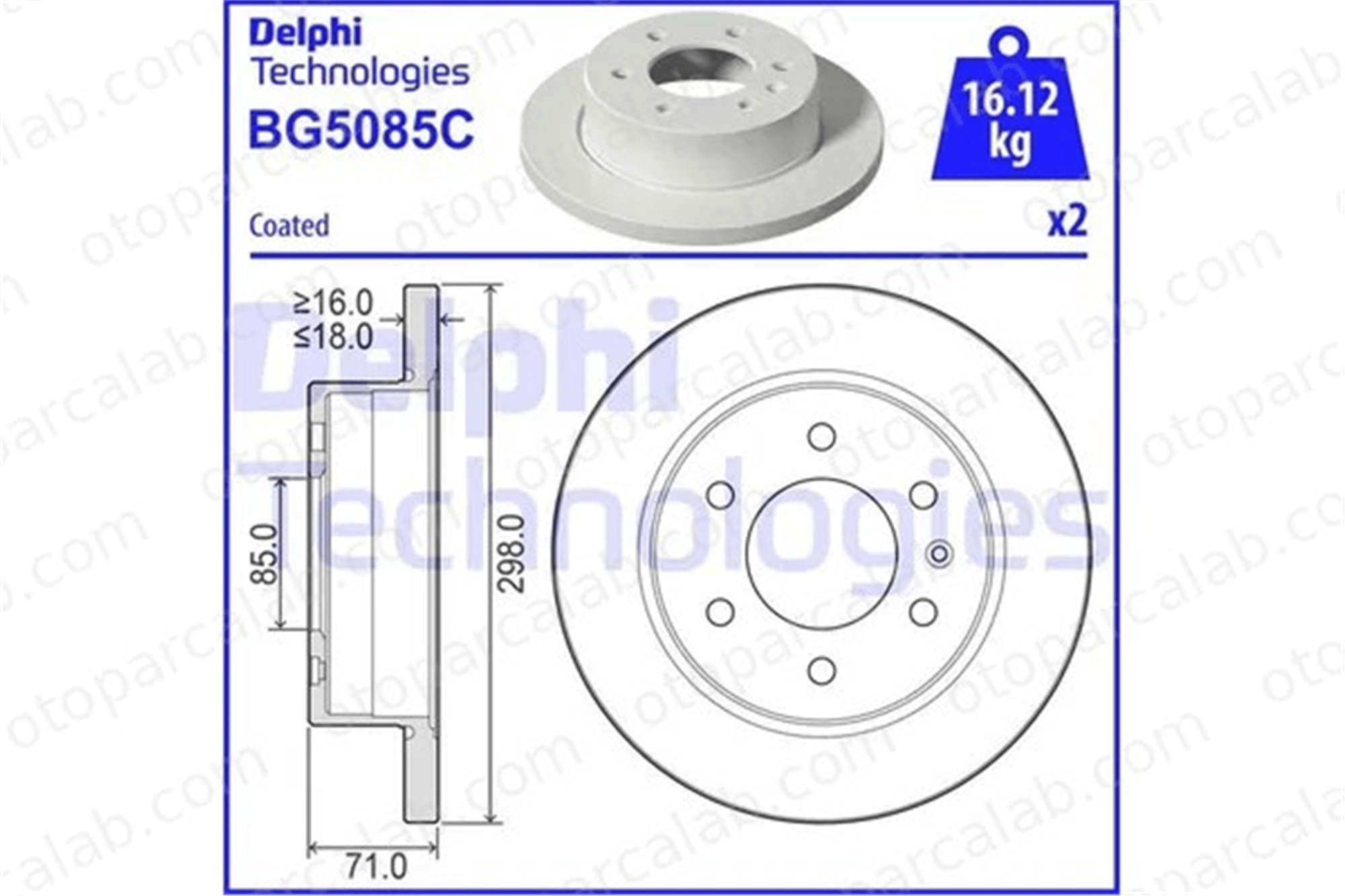 DELPHI BG5085C Fren Disk Ayna Arka Sağ ve Sol MERCEDES-BENZ SPRINTER 3,5-t Panelvan/Van SPRINTER 3,5-t Platform şasi 9104230200 910423020007