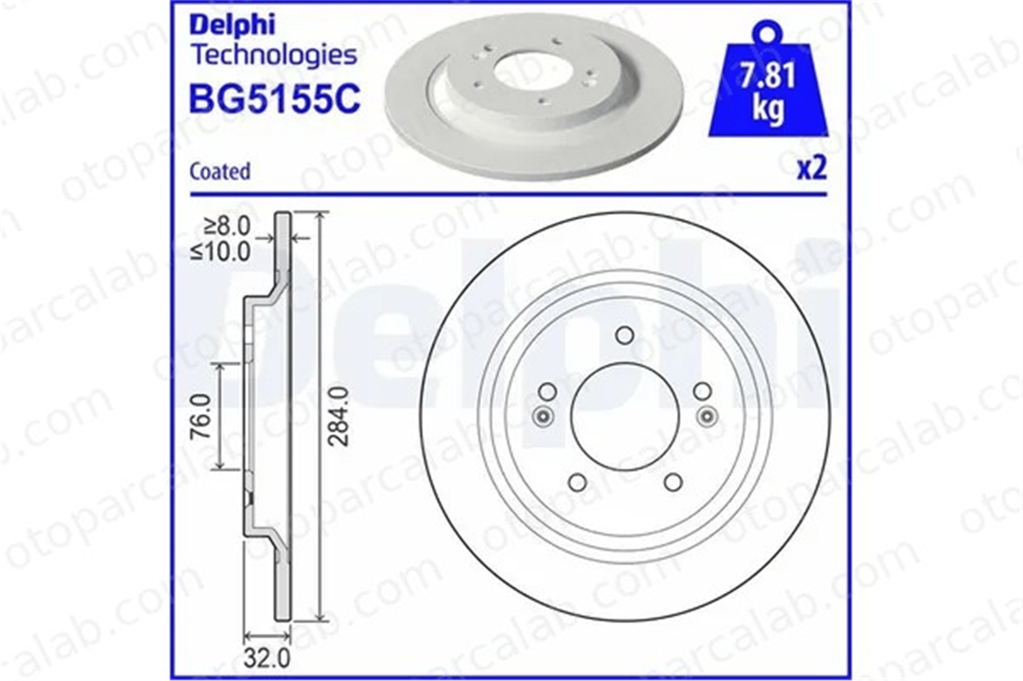 DELPHI BG5155C Fren Disk Ayna Arka Sağ ve Sol HYUNDAI KONA SONATA VIII 58411L1000 58411L4000