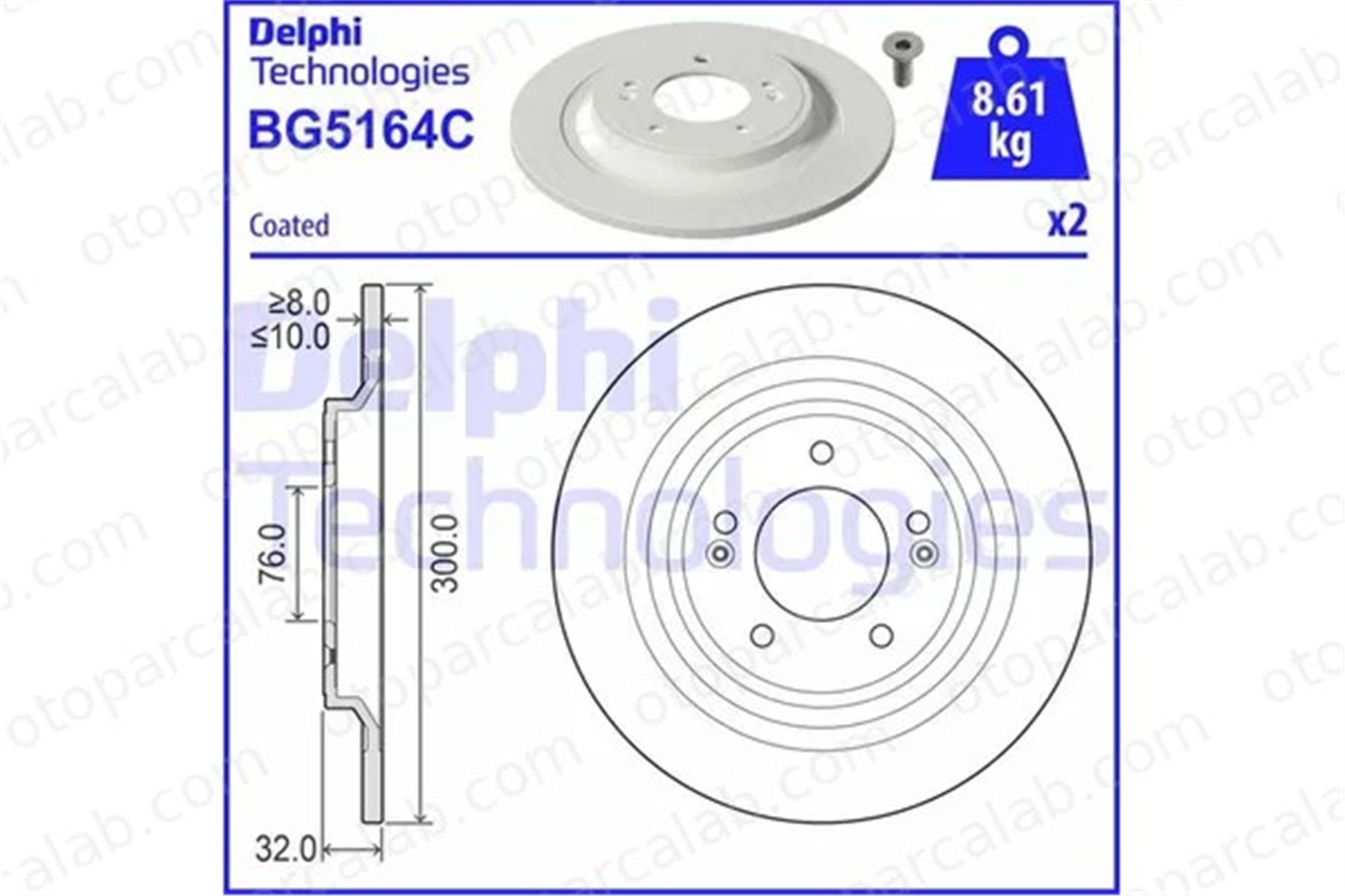 DELPHI BG5164C Fren Disk Ayna Arka Sağ ve Sol KIA SORENTO IV HYUNDAI SANTA FE IV 58411N7000 58411L1100