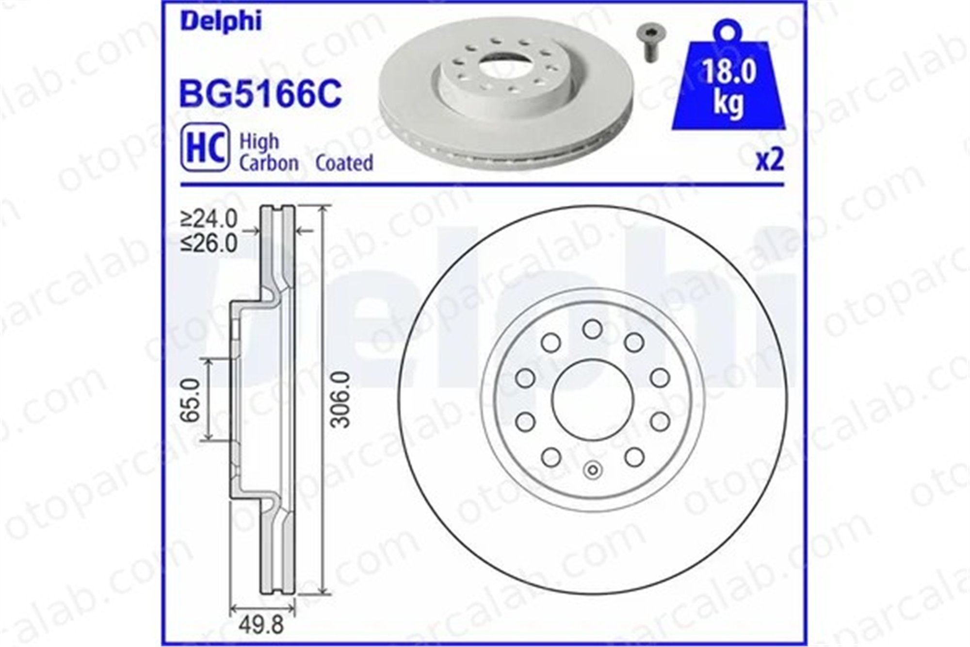 DELPHI BG5166C Fren Disk Ayna Ön Sağ ve Sol SKODA OCTAVIA IV Combi AUDI A3 Sportback 5WA615301B 5WA615301