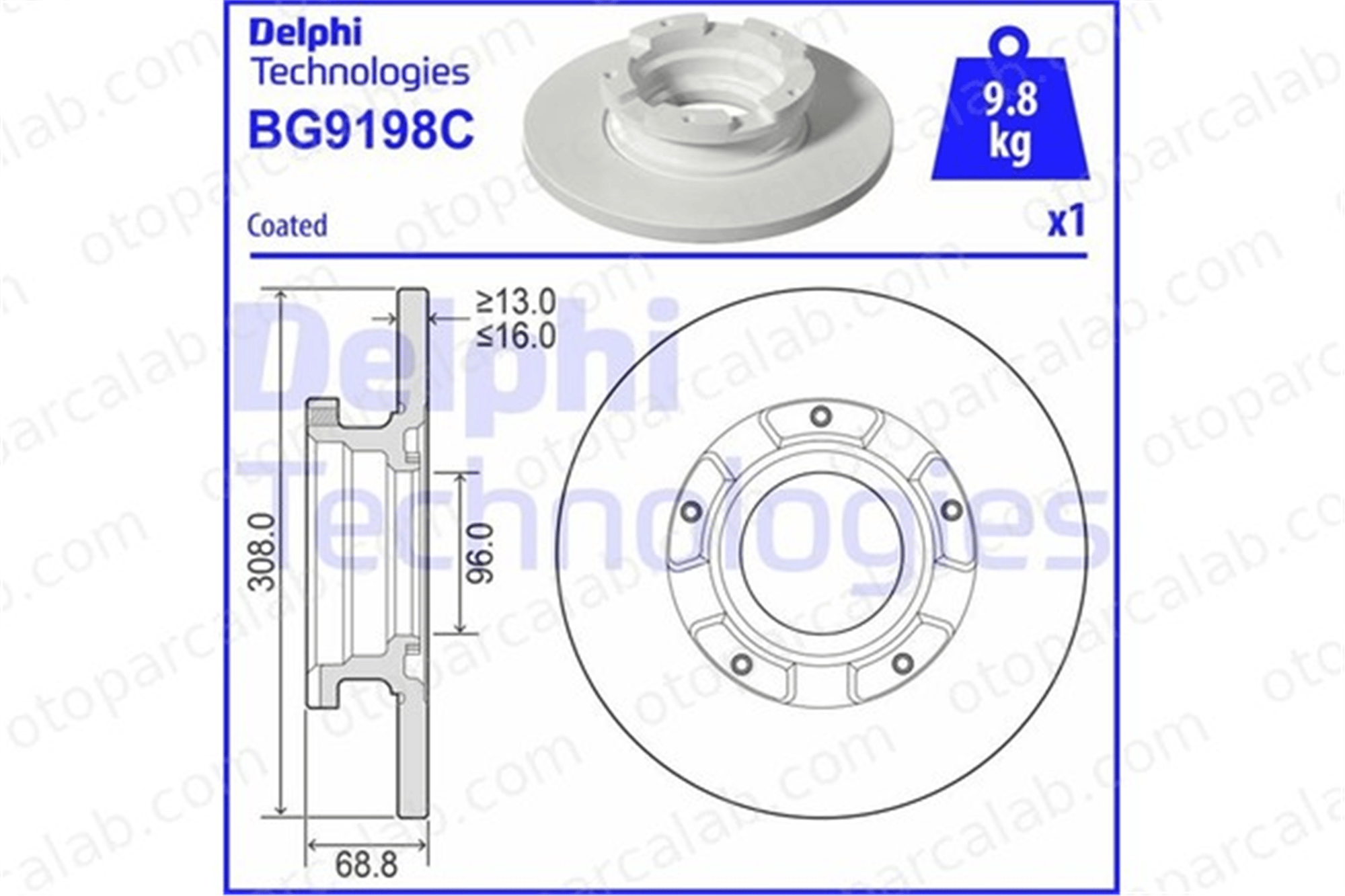 DELPHI BG9198C Fren Disk Ayna Arka Sağ ve Sol FORD TRANSIT V363 Panelvan/Van TRANSIT CUSTOM V362 Minibüs/Otobüs 1764282 1783910