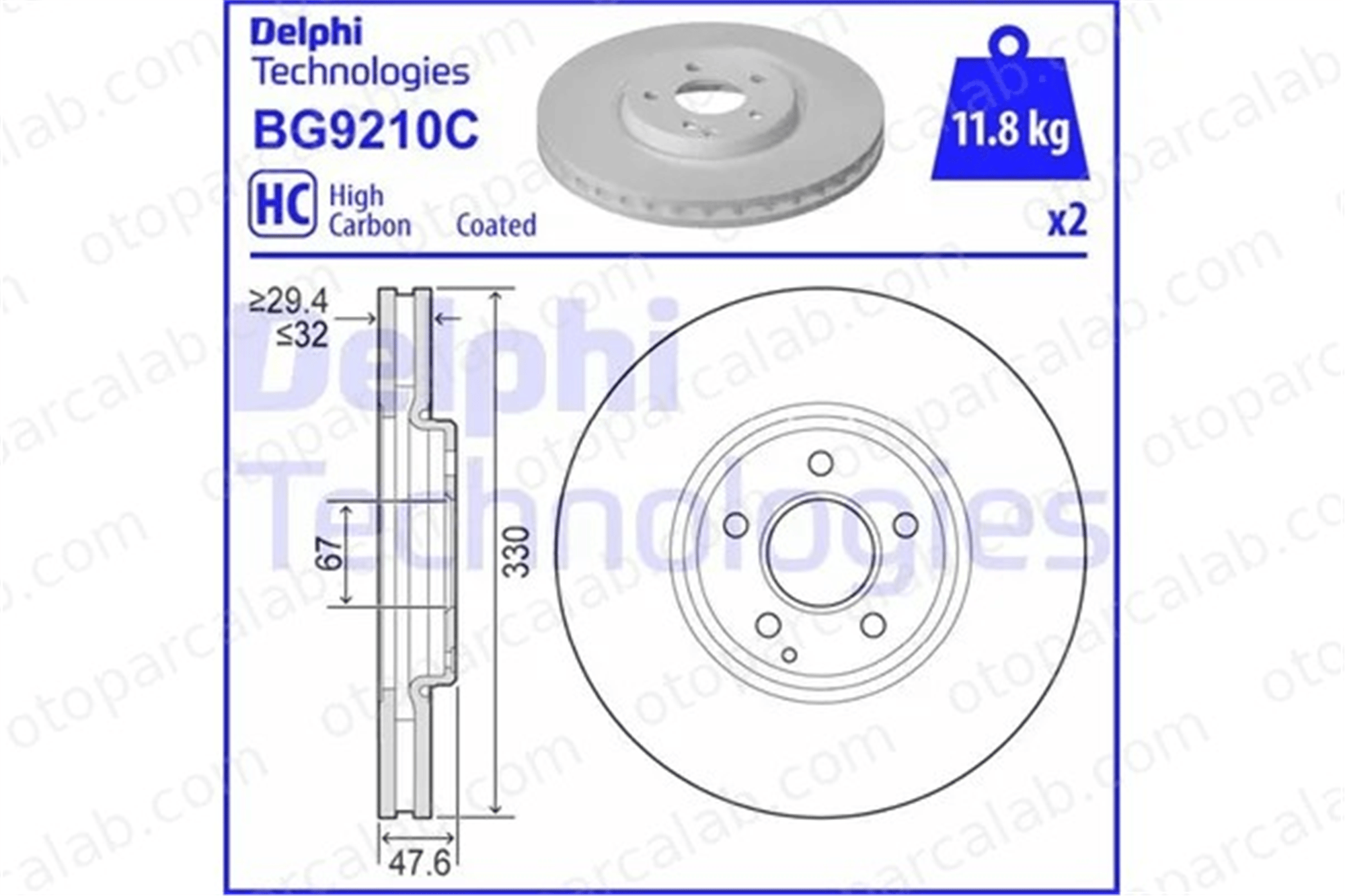 DELPHI BG9210C Fren Disk Ayna Ön Sağ ve Sol MERCEDES-BENZ E-SERISI E-SERISI T-Model 2114211112 A2114211112