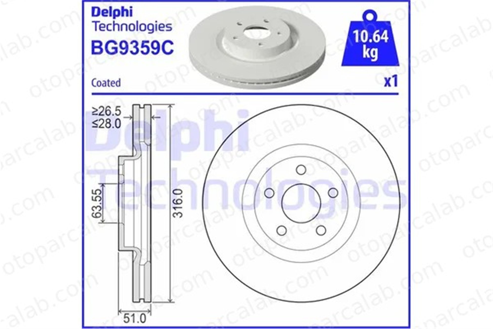 DELPHI BG9359C Fren Disk Ayna Ön Sağ ve Sol FORD S-MAX GALAXY III G3GC1125 2015368