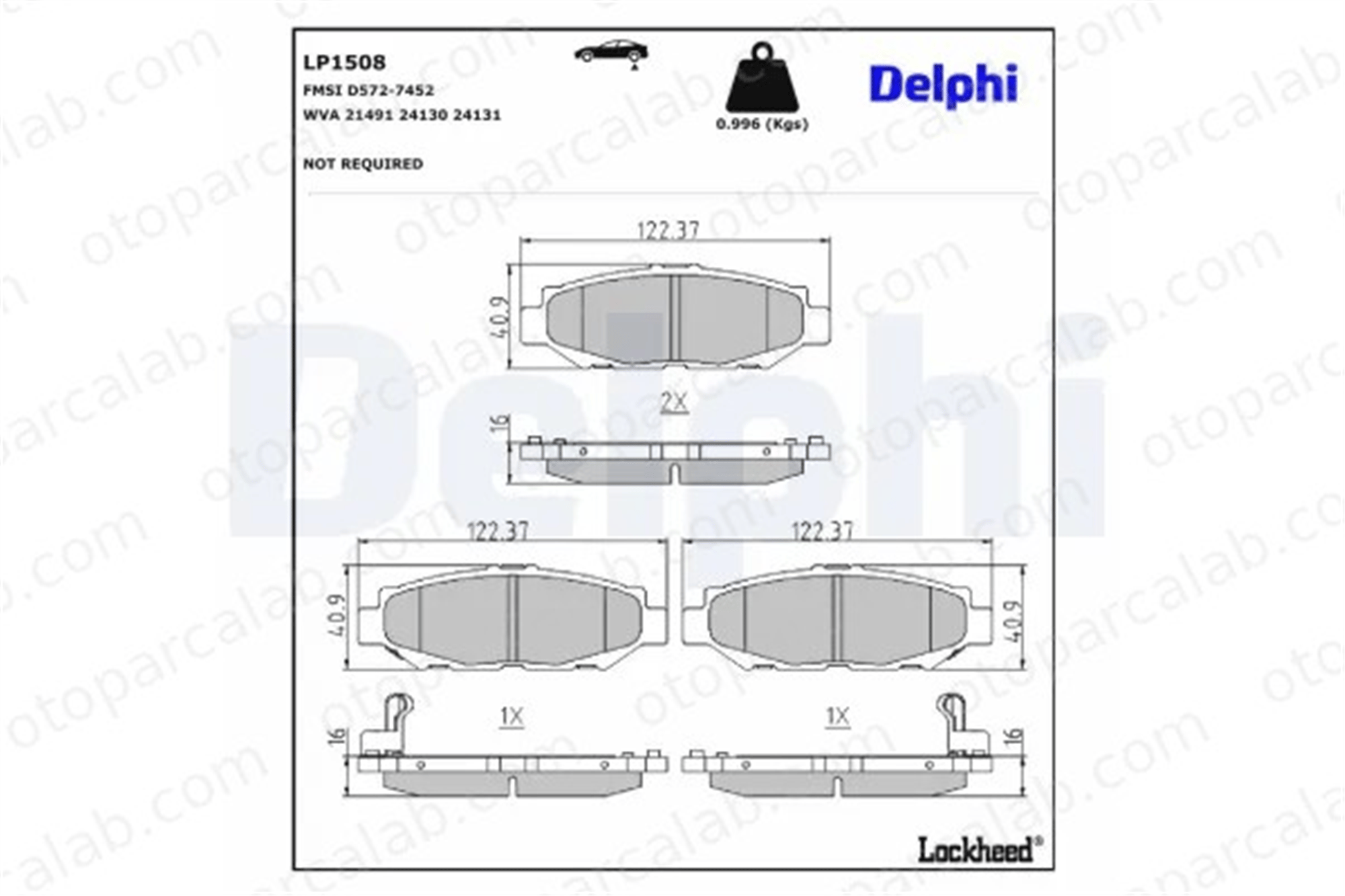 DELPHI LP1508 Fren Disk Balata Arka TOYOTA SUPRA 446614040 446630030