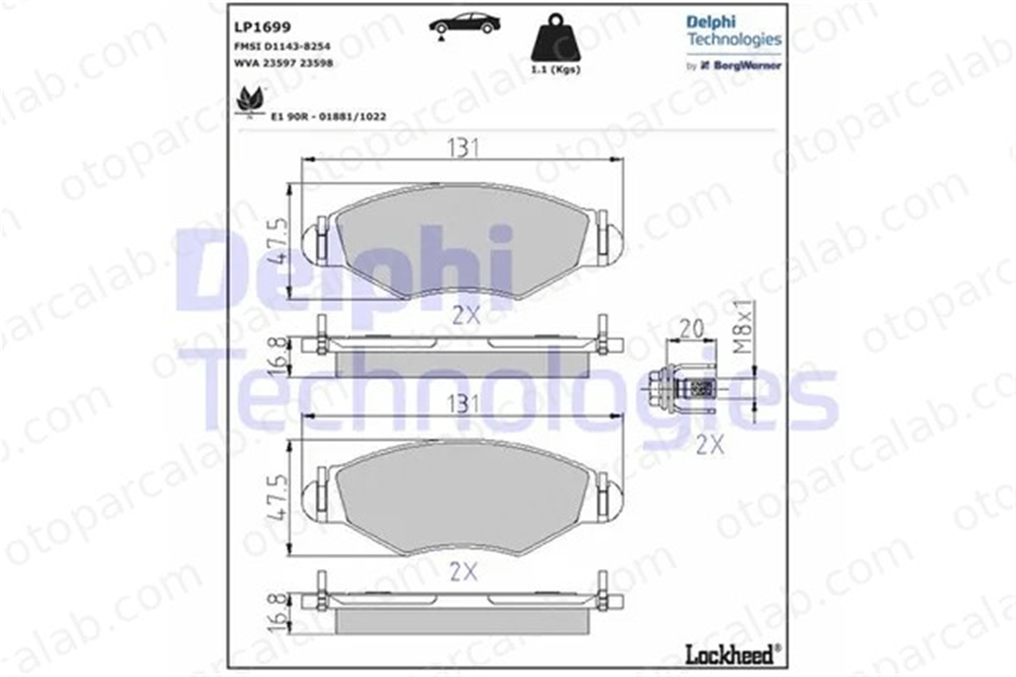 DELPHI LP1699 Fren Disk Balata Ön PEUGEOT 206 Hatchback 206+ 1609252980 1617254880