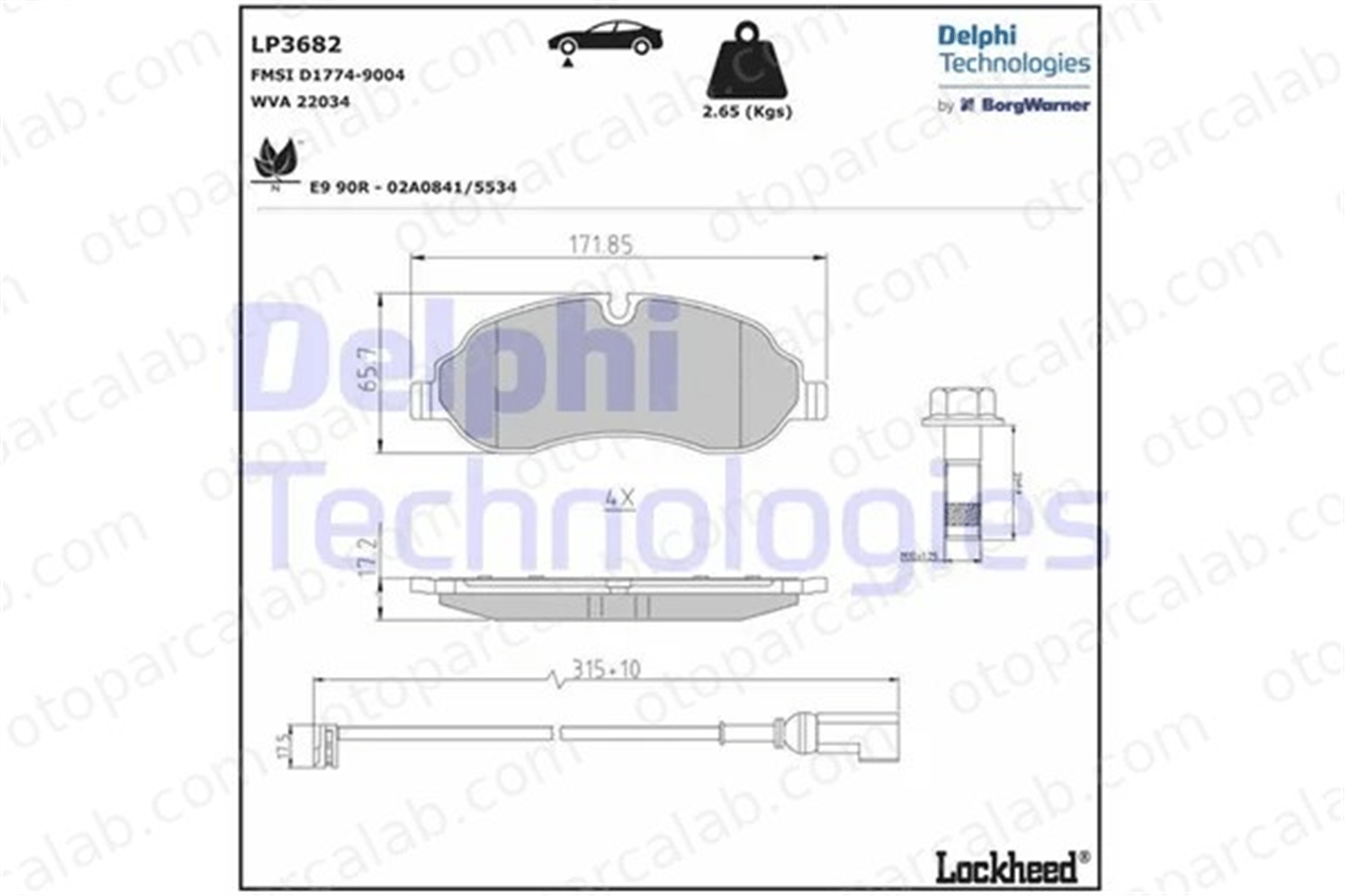 DELPHI LP3682 Fren Disk Balata Ön veya Arka FORD TRANSIT V363 Panelvan/Van TRANSIT V363 Platform şasi BK312K021AC 1840479