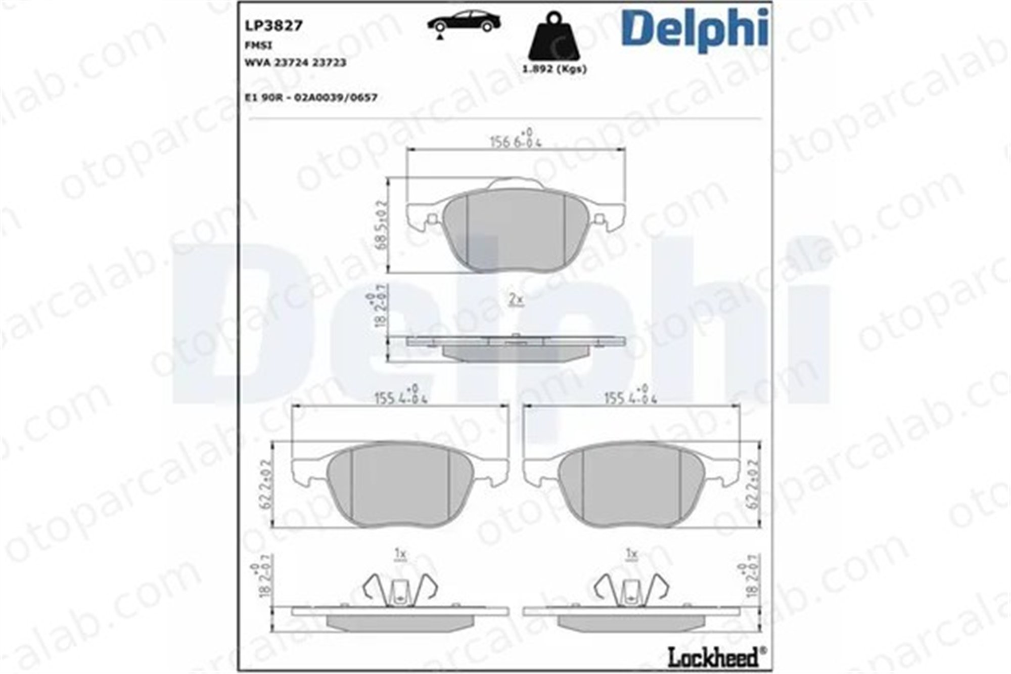 DELPHI LP3827 Fren Disk Balata Ön FORD FOCUS III Turnier FOCUS III 1712024 2188058