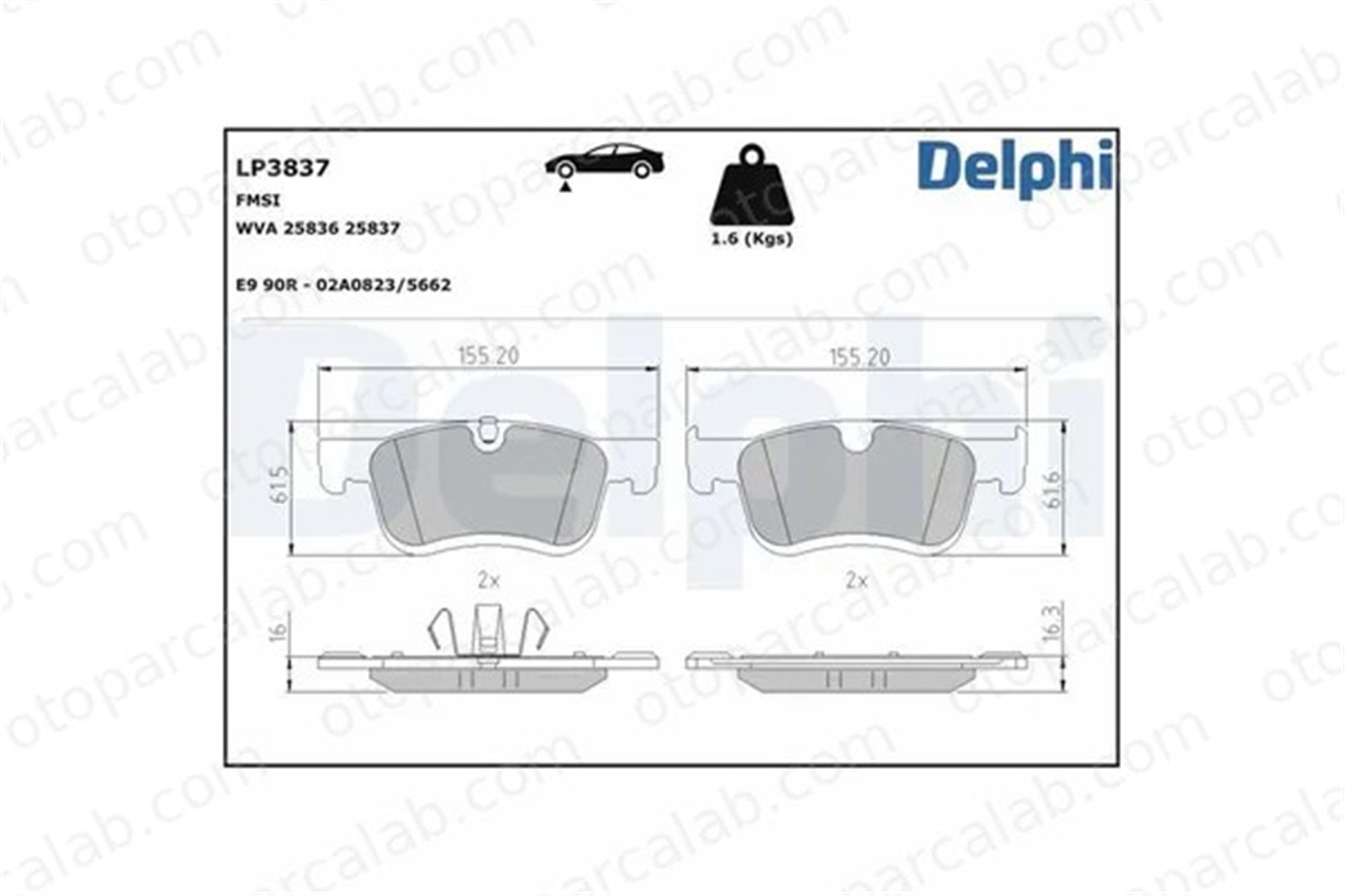 DELPHI LP3837 Fren Disk Balata Ön CITROËN BERLINGO Kasa/büyük limuzin PEUGEOT PARTNER Kasa/büyük limuzin 1678168580