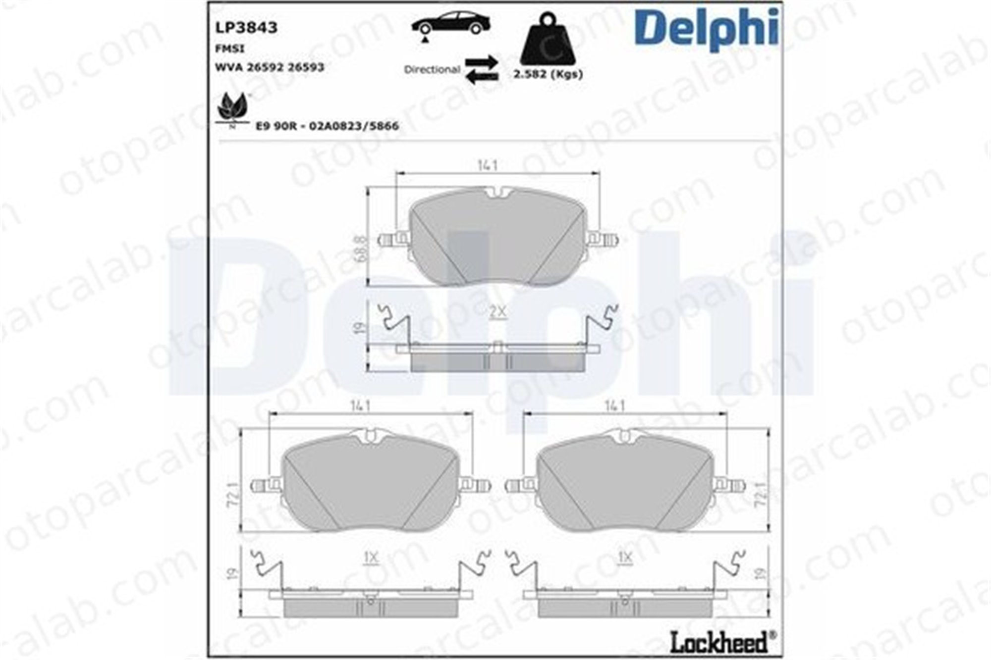 DELPHI LP3843 Fren Disk Balata Ön OPEL INSIGNIA A INSIGNIA A Sports Tourer A0004203103 4200004