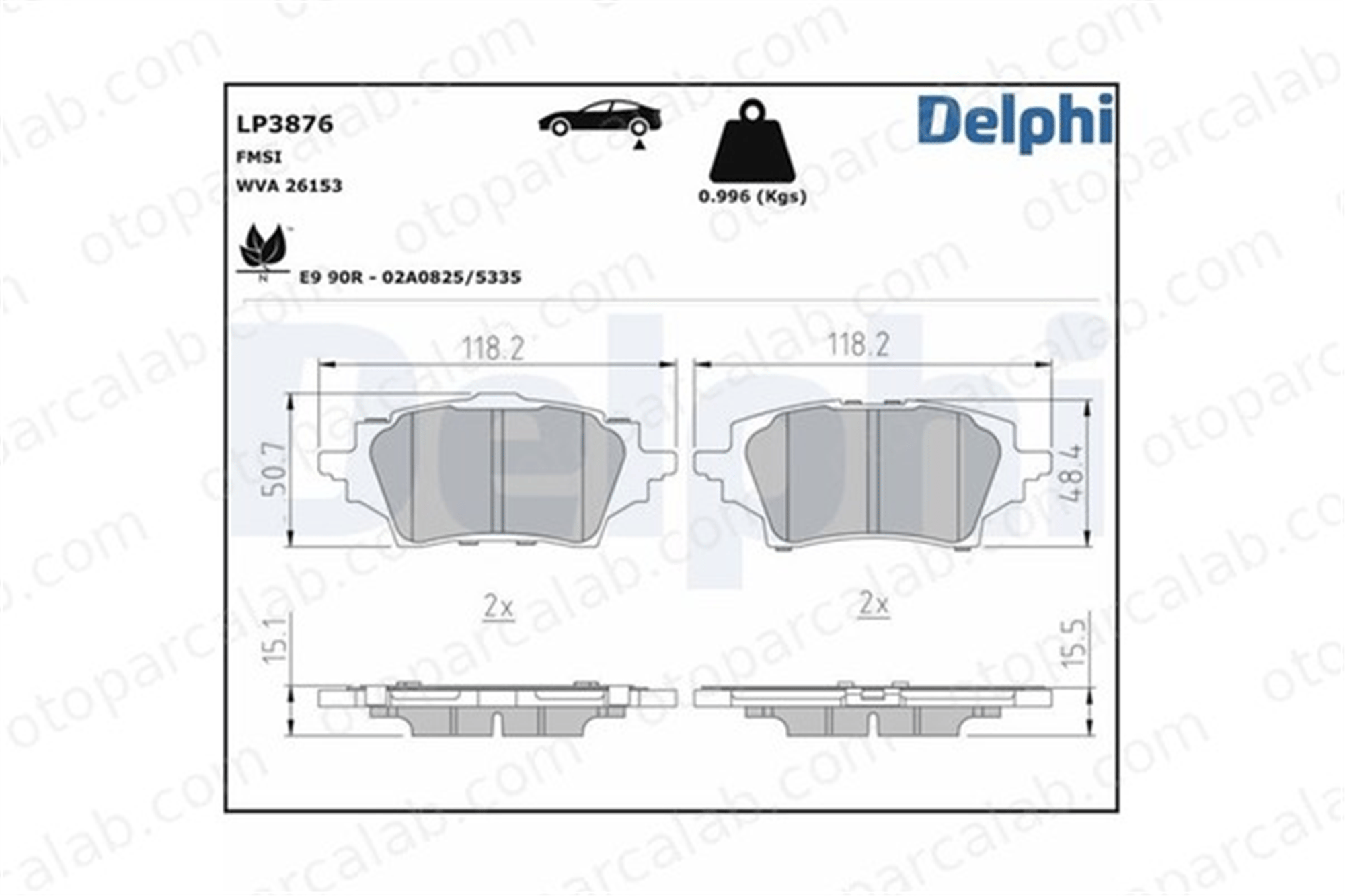 DELPHI LP3876 Fren Disk Balata Arka TOYOTA COROLLA Sedan COROLLA Hatchback 446602400 0446602400