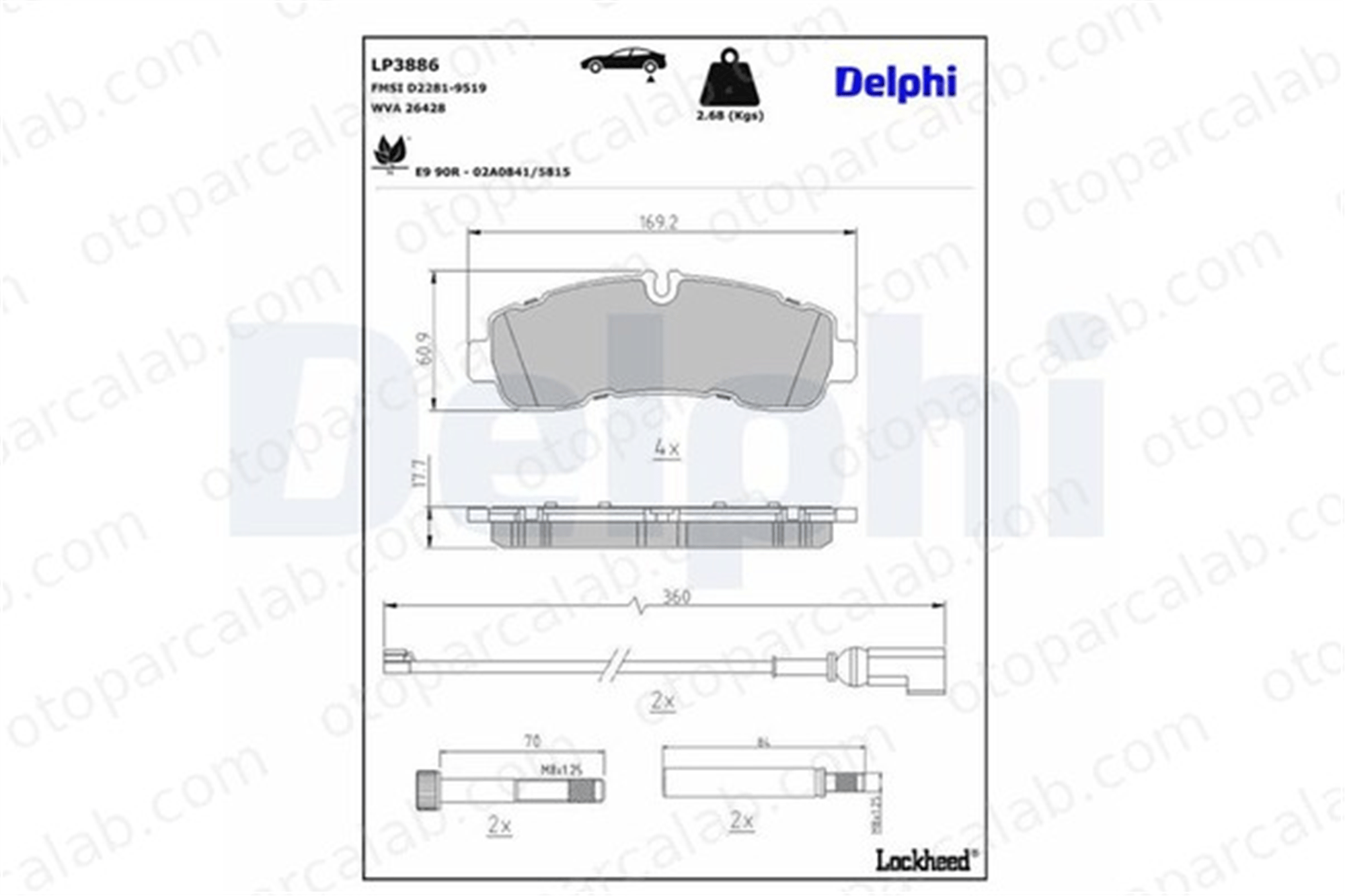 DELPHI LP3886 Fren Disk Balata Arka FORD TRANSIT V363 Panelvan/Van TRANSIT V363 Platform şasi KTMK312M008AA 2480688