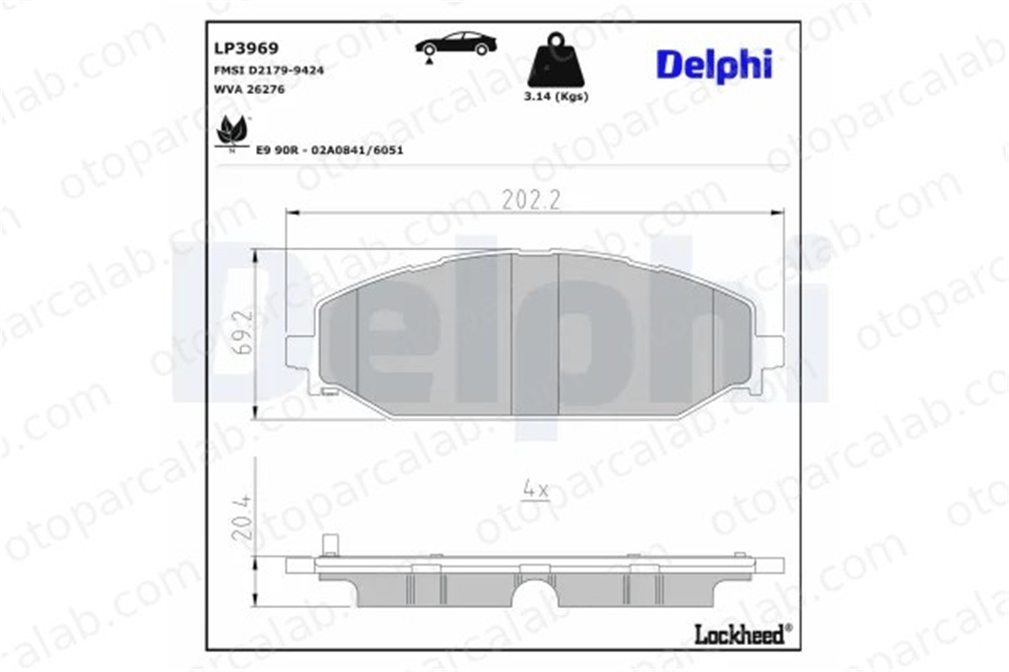 DELPHI LP3969 Fren Disk Balata Ön RAM 1500 Crew Cab Pickup 1500 Extended Cab Pickup 68412557AA 68412557AC