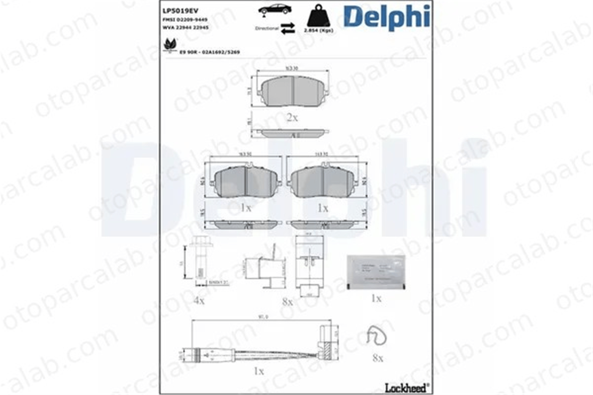 DELPHI LP5019EV Fren Disk Balata Ön MERCEDES-BENZ A-SERISI CLA 4205603 0004205603