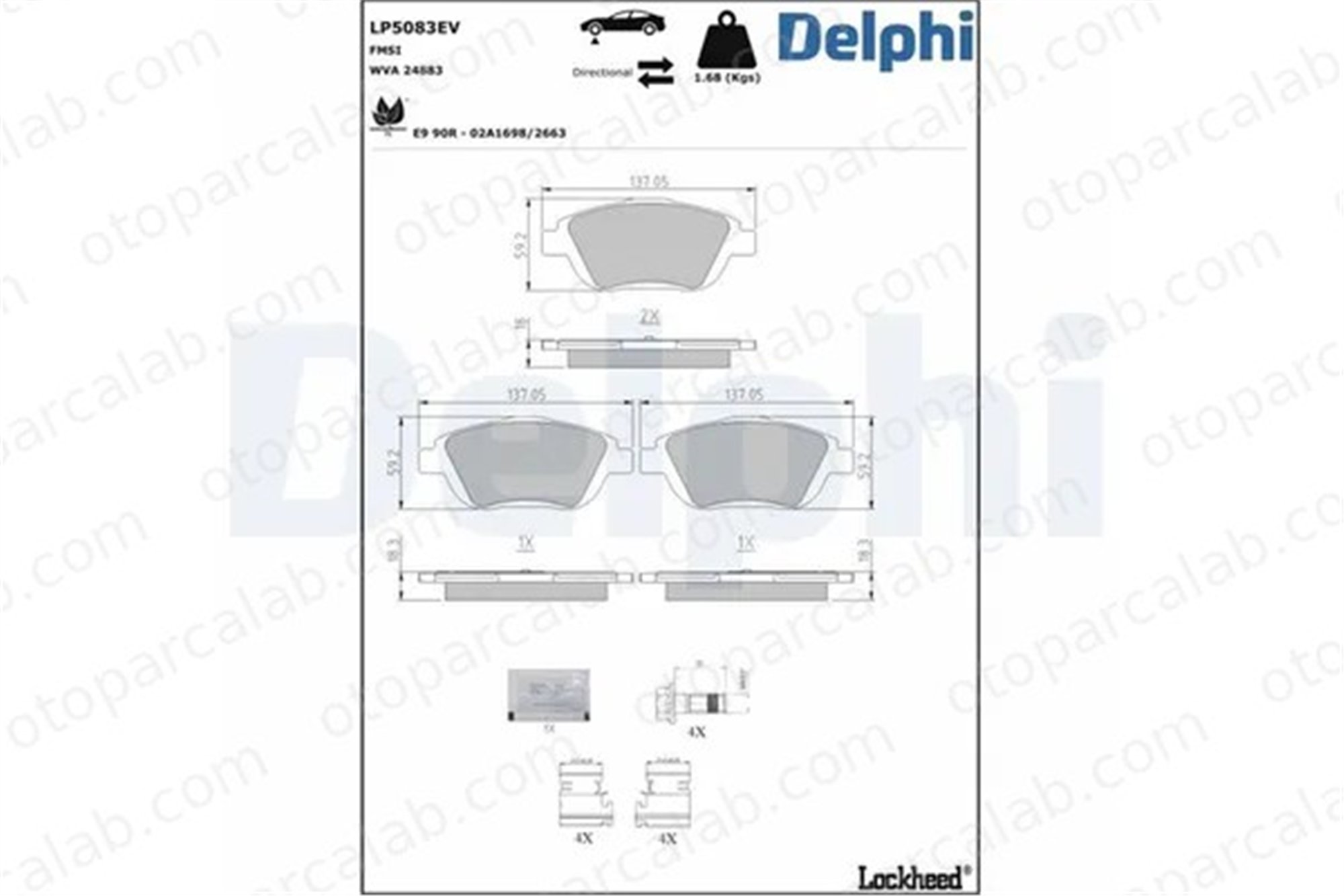 DELPHI LP5083EV Fren Disk Balata Ön CITROËN DS3 PEUGEOT 2008 I 1611837880 1629038380