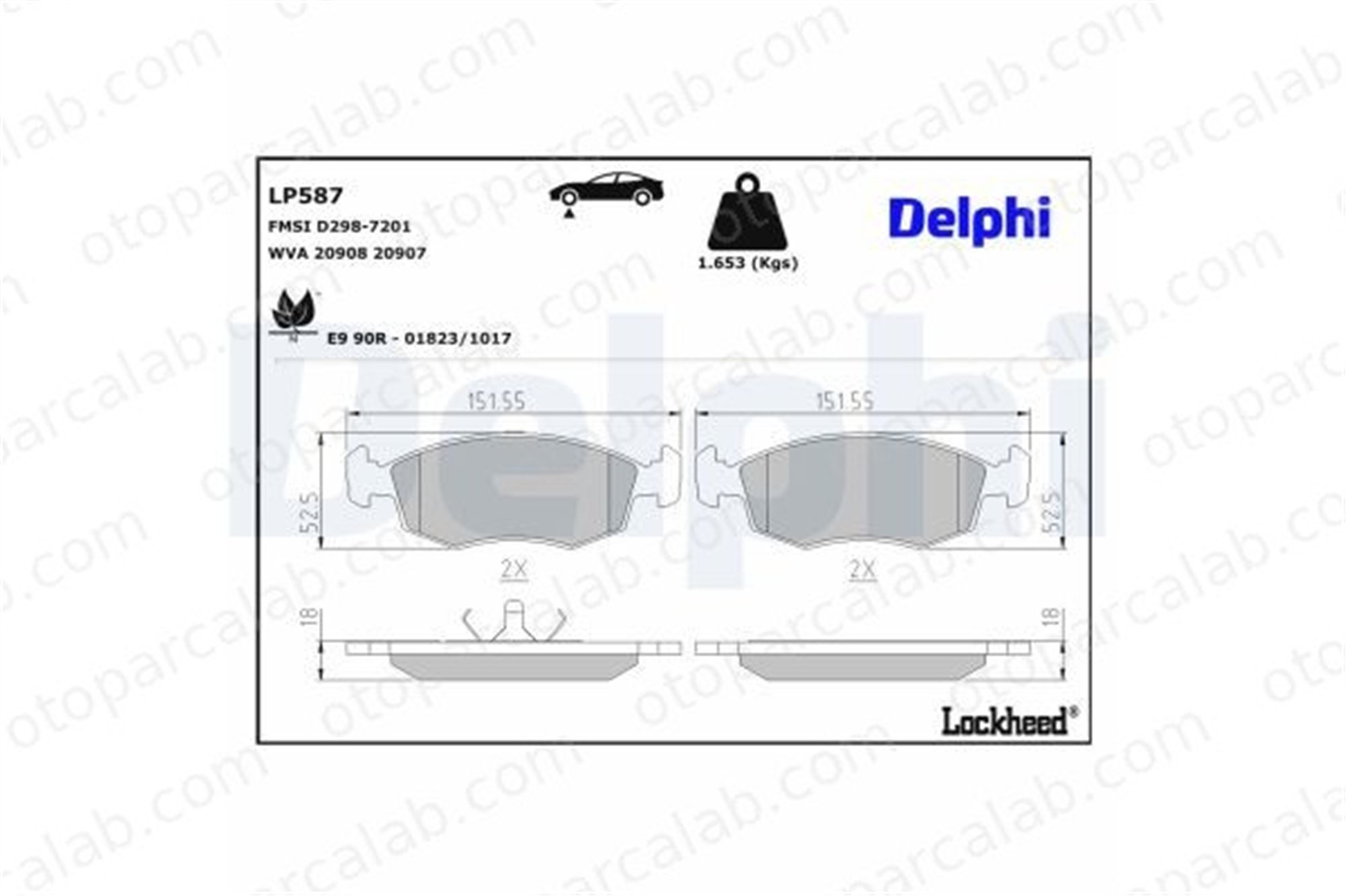 DELPHI LP587 Fren Disk Balata Ön FORD SIERRA II Turnier SIERRA II 1629697 1640755