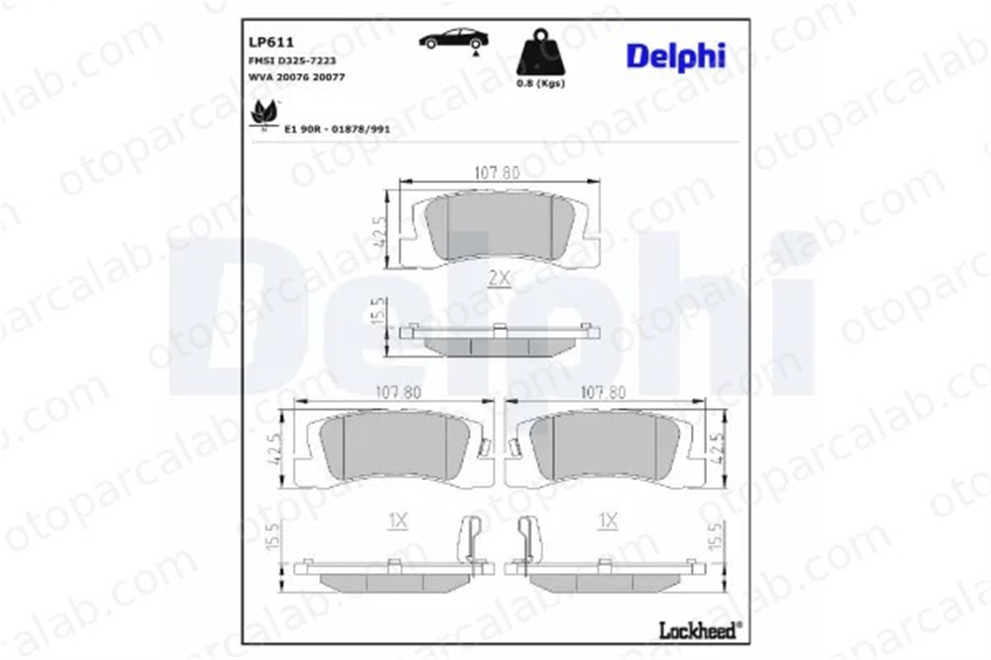 DELPHI LP611 Fren Disk Balata Arka TOYOTA COROLLA COROLLA Liftback 446620110 446612110