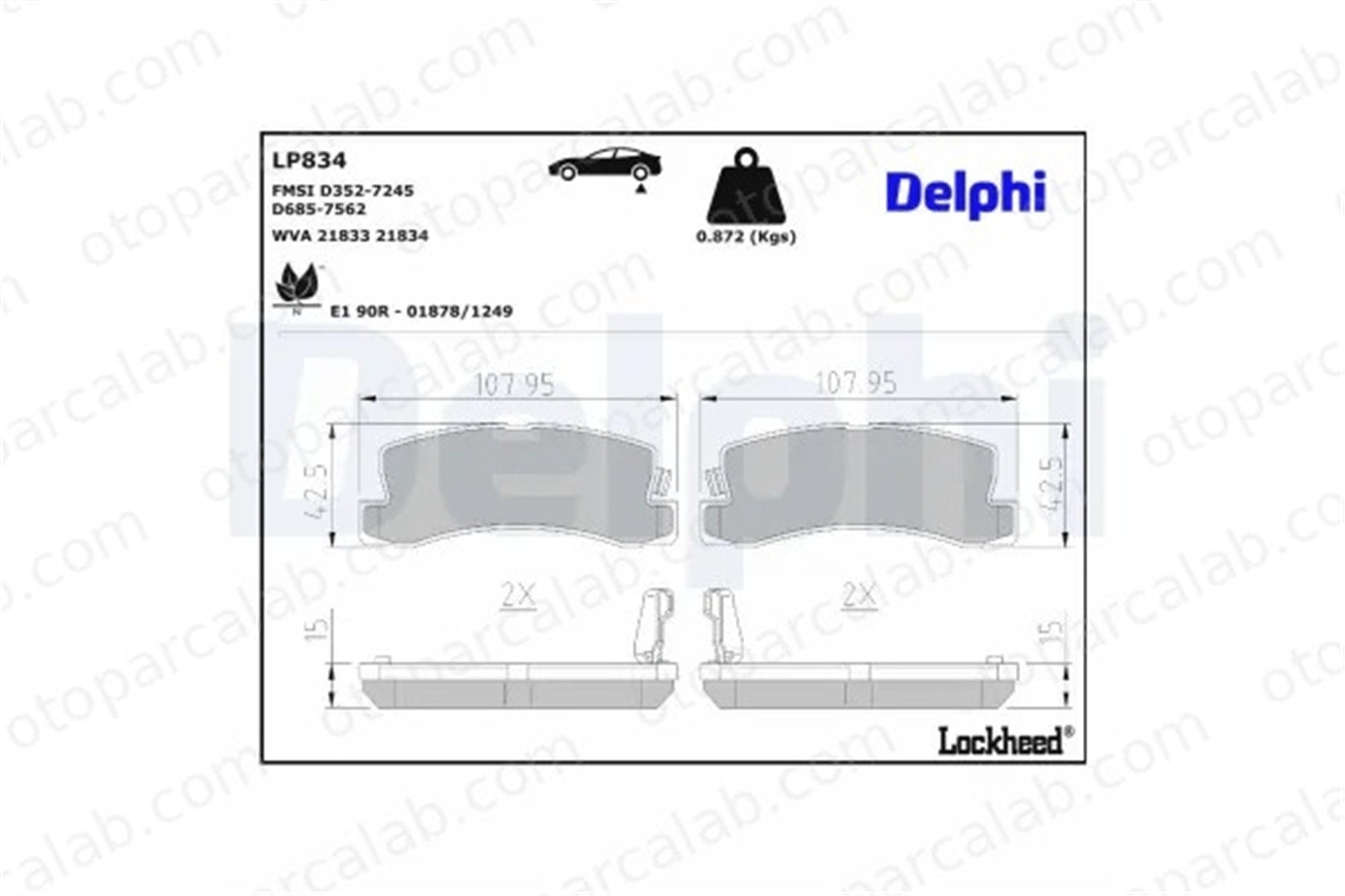 DELPHI LP834 Fren Disk Balata Arka TOYOTA CAMRY CARINA E VI 446648010 446620060