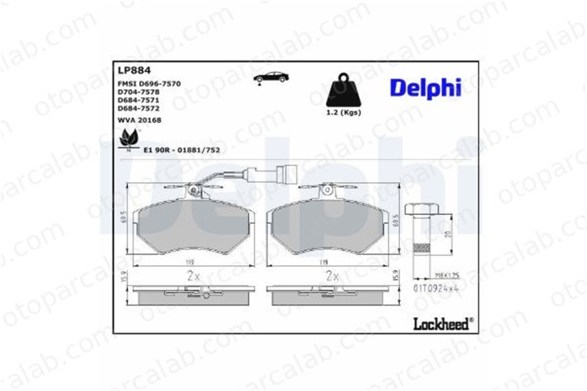 DELPHI LP884 Fren Disk Balata Ön AUDI 80 B3 Sedan VW PASSAT B3/B4 Variant 533698151 533698151A