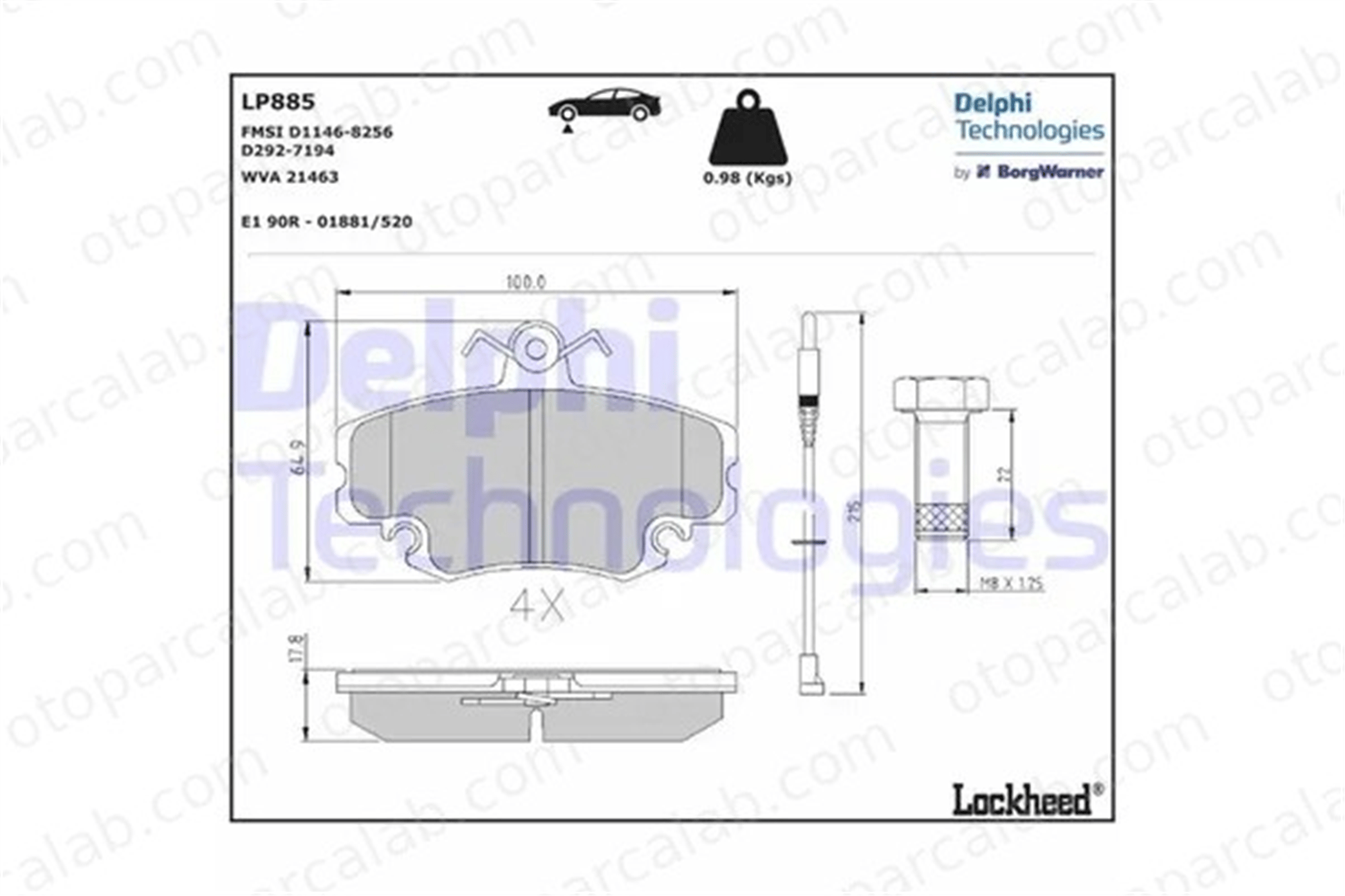 DELPHI LP885 Fren Disk Balata Ön RENAULT CLIO II 19 II Chamade 7701202848 7701202894