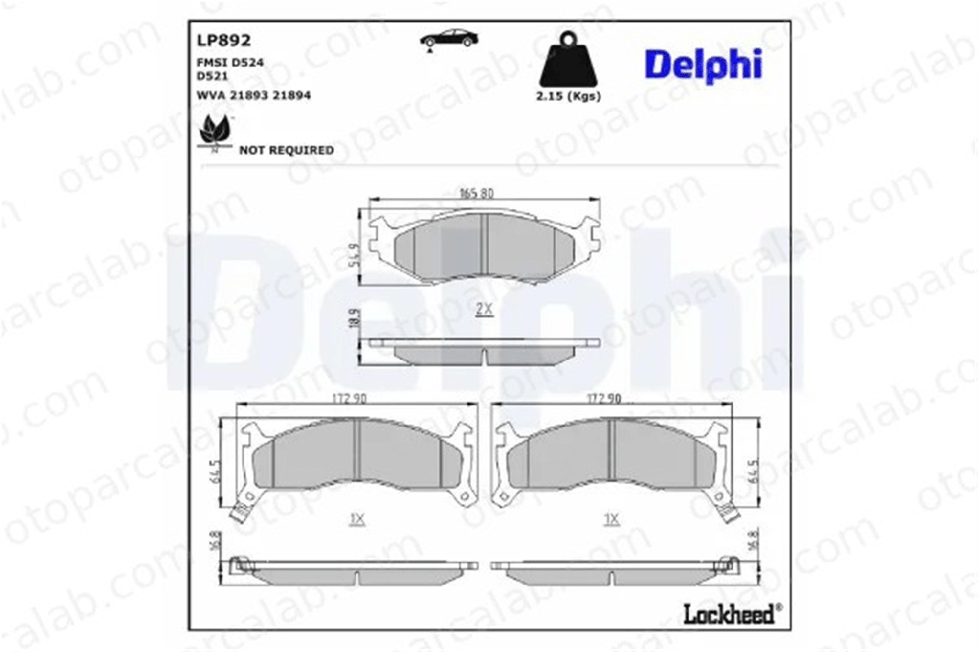 DELPHI LP892 Fren Disk Balata Ön CHRYSLER VOYAGER II DODGE CARAVAN 4423575 4423715