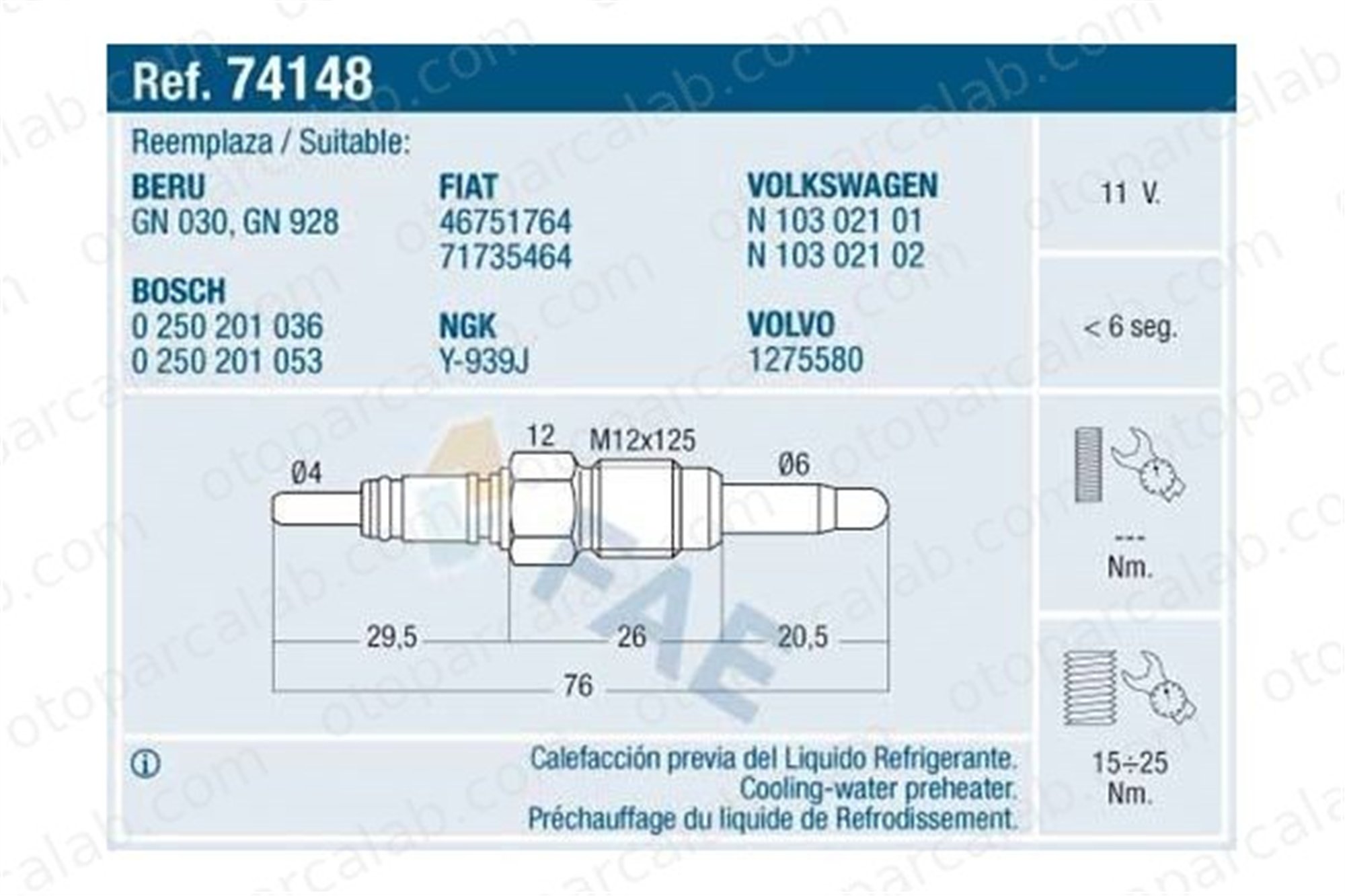 ET1 091 391 Isıtma Bujisi VW GOLF IV GOLF IV Variant 46751764 46530556