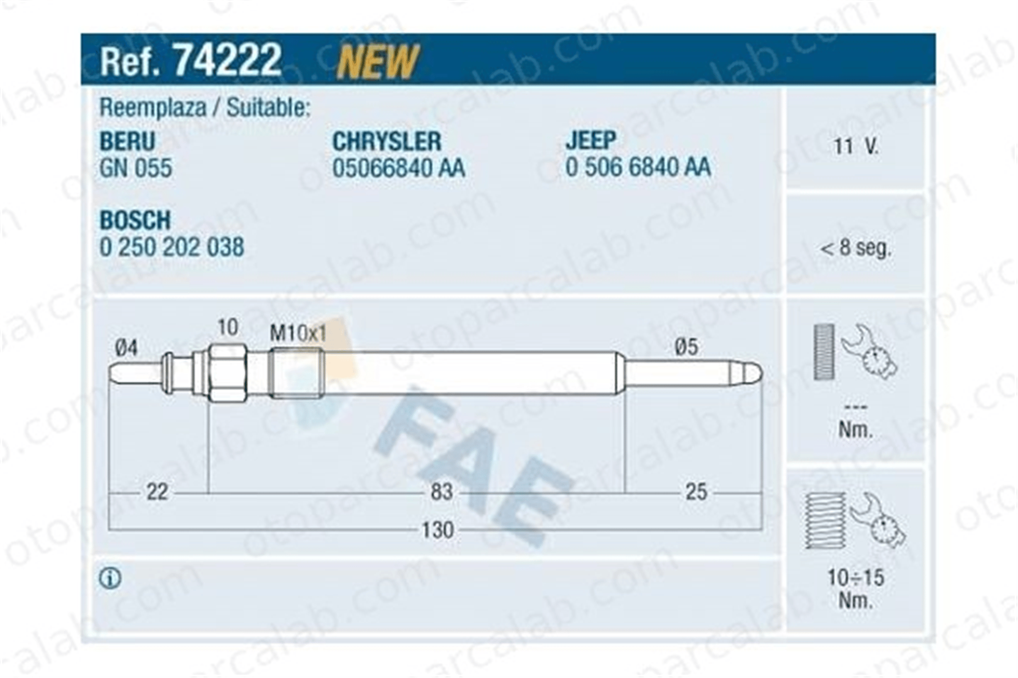 ET1 ET130122 Isıtma Bujisi ET1 JEEP CHEROKEE CHRYSLER VOYAGER IV 46072007F 5066840AA