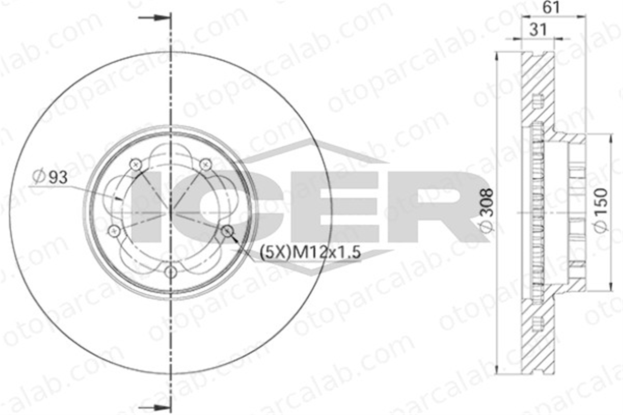 EUROCRAFT EU F17159-026 Fren Disk Ayna Ön Sağ ve Sol FORD TRANSIT V363 Panelvan/Van TRANSIT V363 Platform şasi BK311125AC KK311125AC