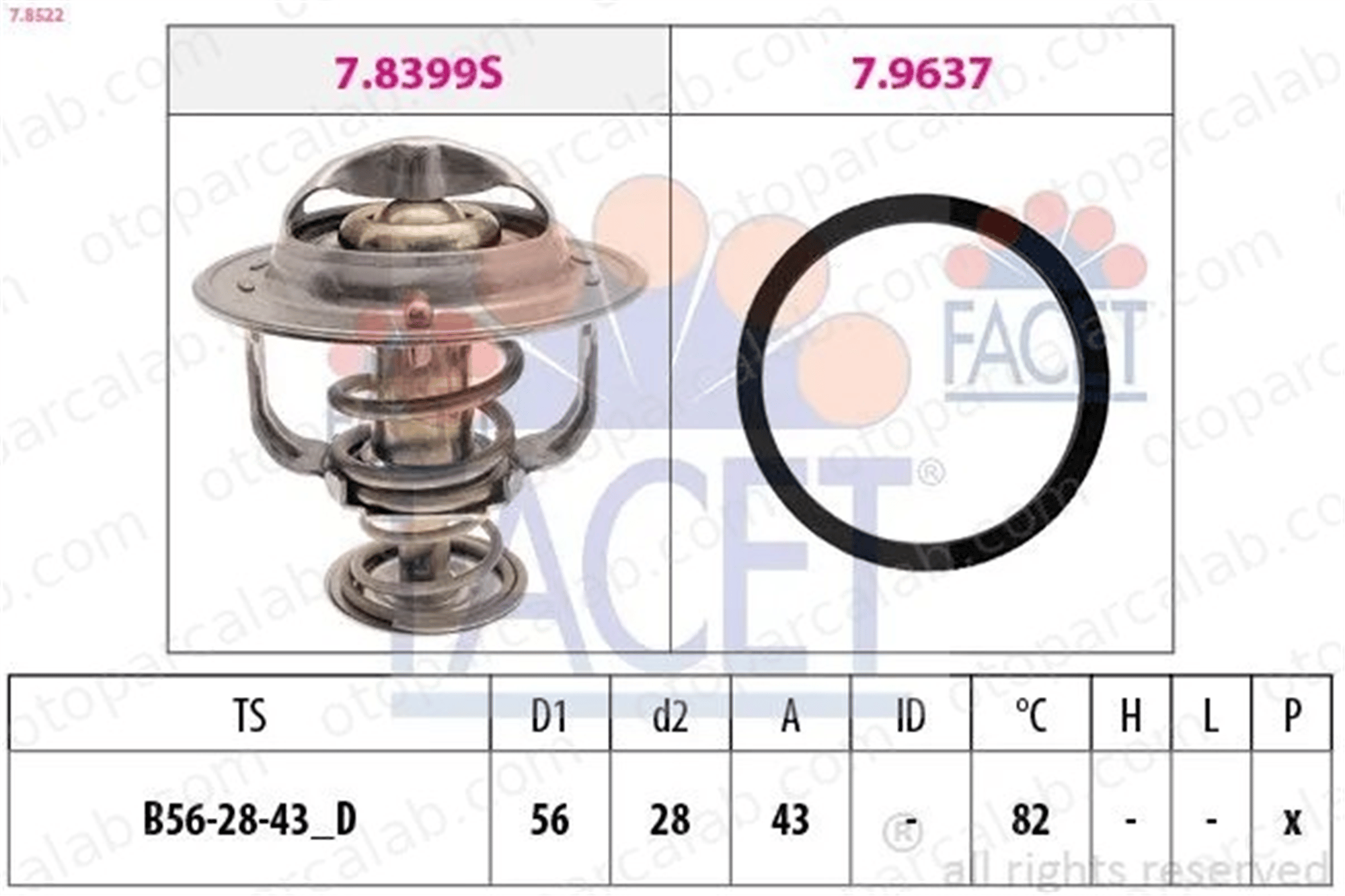 FACET 7.8522 Termostat 82 °C TOYOTA AVENSIS Sedan AVENSIS Station wagon 212002W201 212002W202