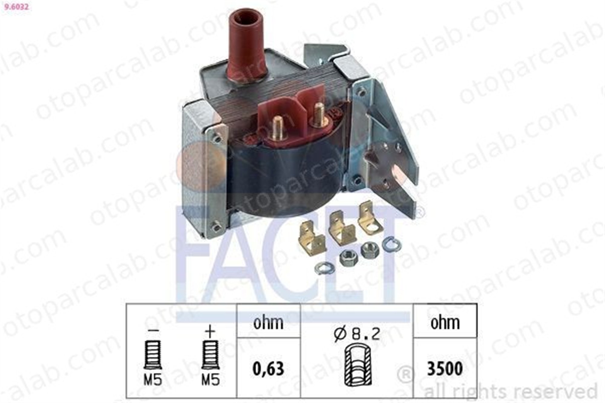 FACET 9.6032 Ateşleme Bobini VW GOLF I Cabriolet SCIROCCO 211905115B 211905115C