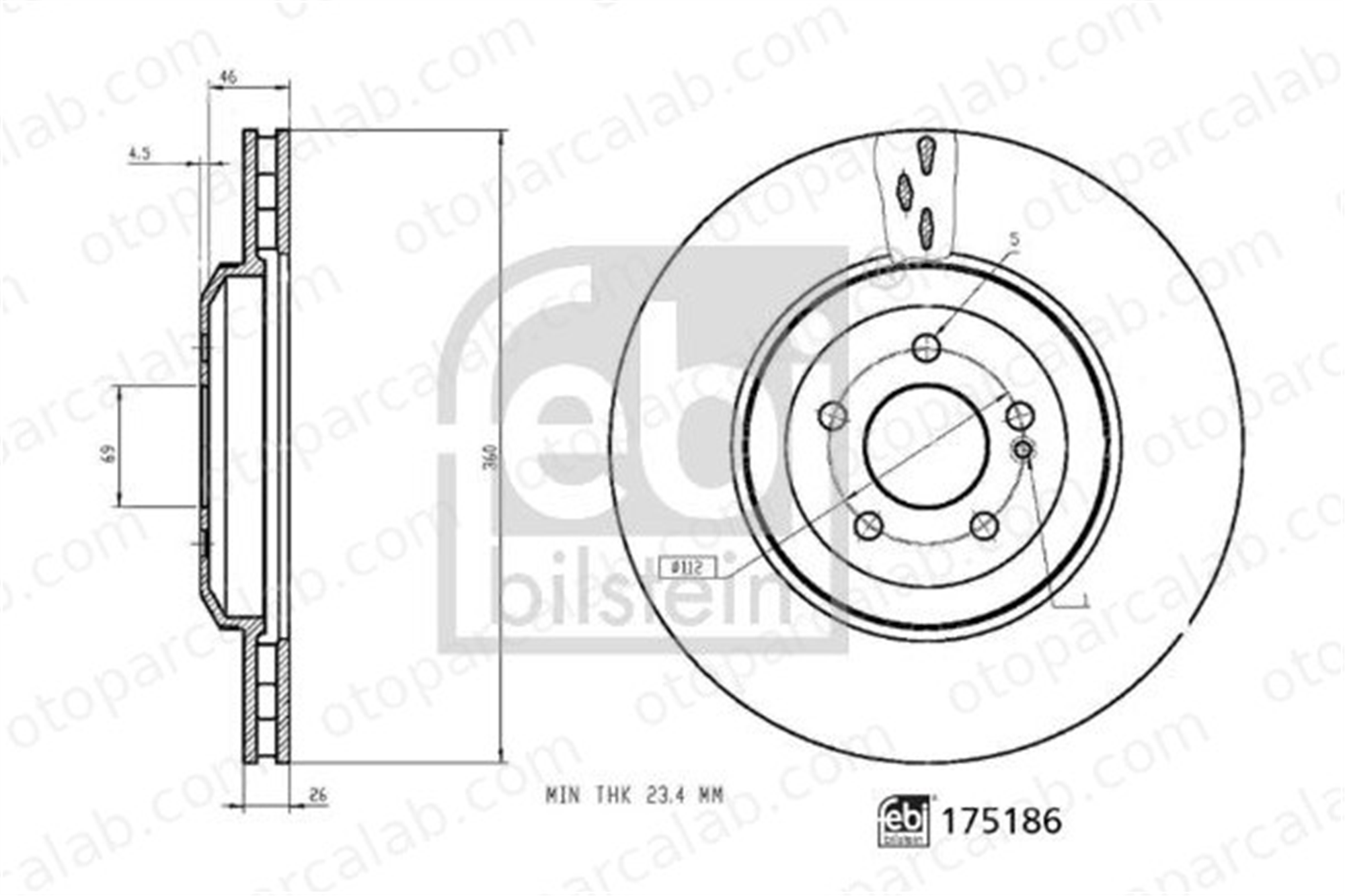 FEBI BILSTEIN 175186 Fren Disk Ayna Arka Sağ ve Sol MERCEDES-BENZ E-SERISI E-SERISI T-Model A0004231712 4231712