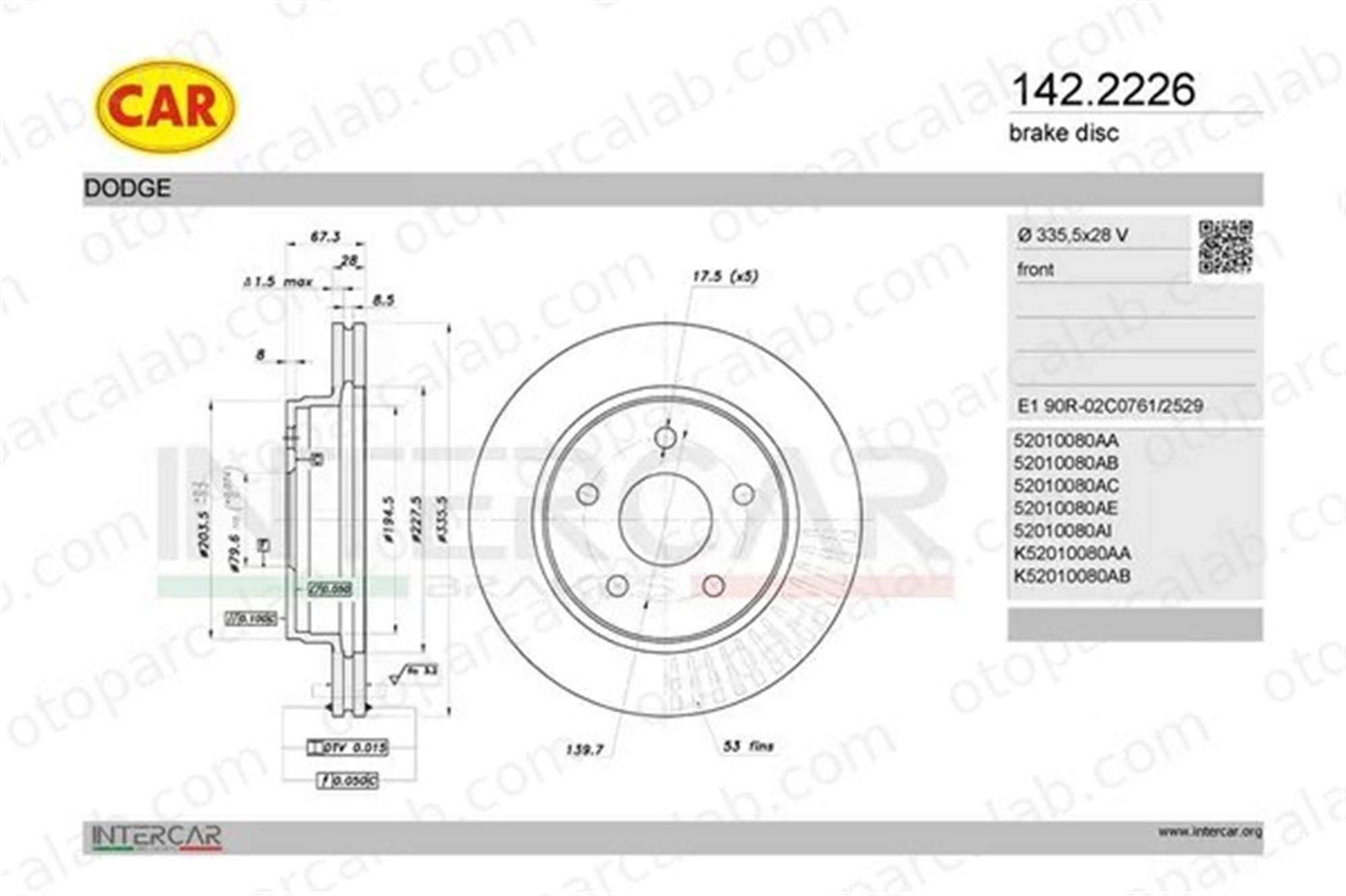 FIAT ORJINAL K52010080AE Fren Disk Ayna Ön Sağ ve Sol DODGE RAM 1500 Crew Cab Pickup RAM 1500 Extended Cab Pickup K52010080AE 52010080AA