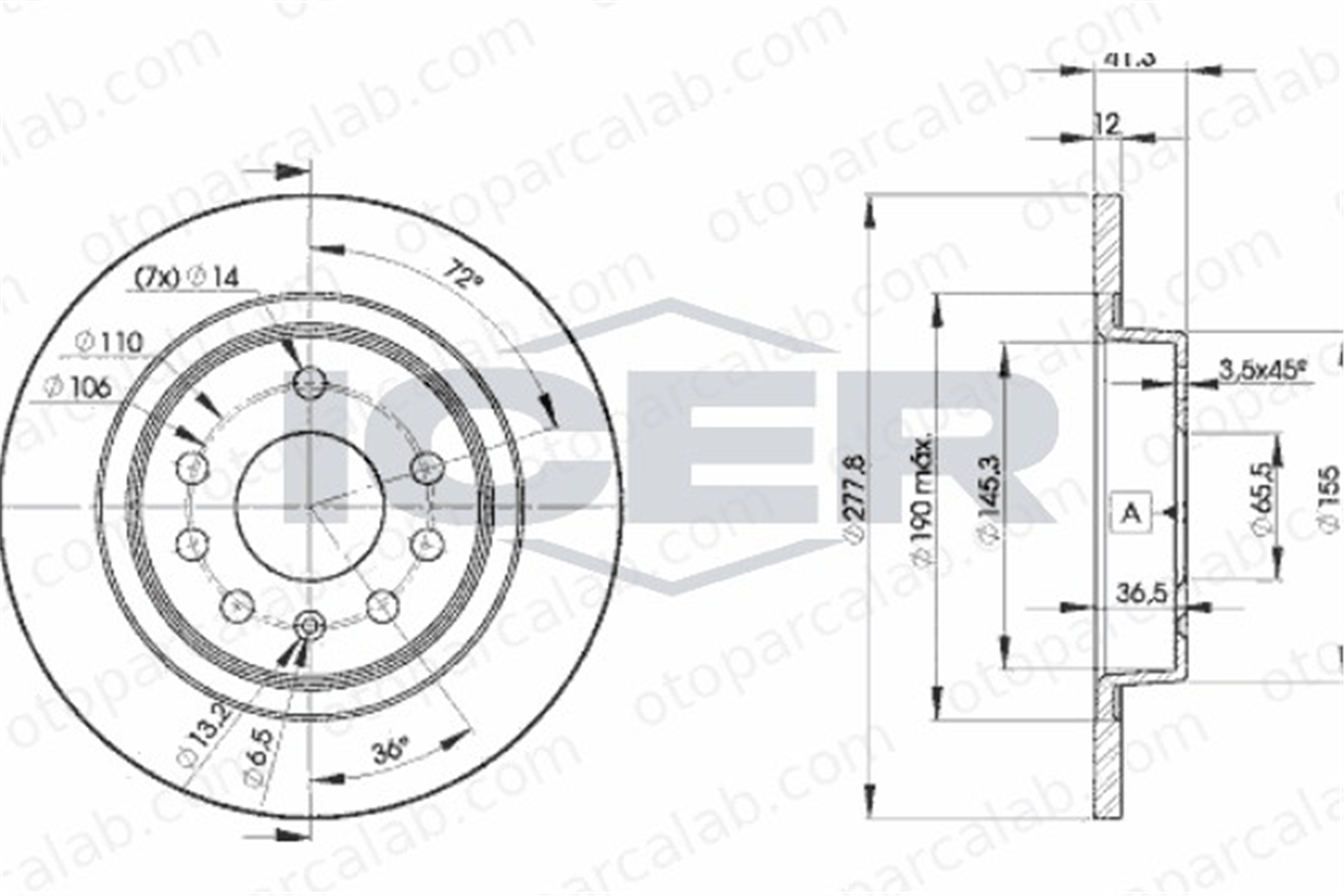 FROW 174.1102.001 Fren Disk Ayna Arka Sağ ve Sol OPEL VECTRA C VECTRA C GTS 46836489 51799235