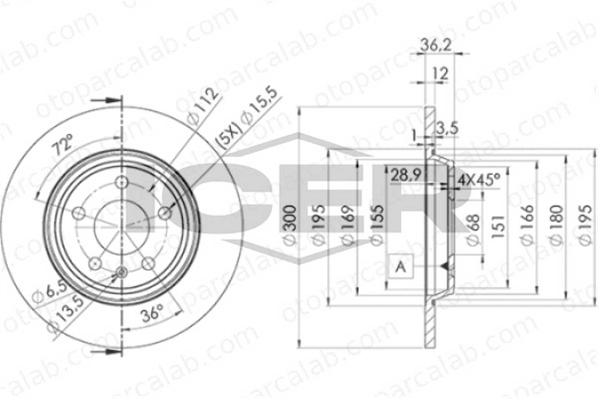 FROW 663.1102.001 Fren Disk Ayna Arka Sağ ve Sol AUDI A5 A5 Sportback 8K0615601 80A615601B