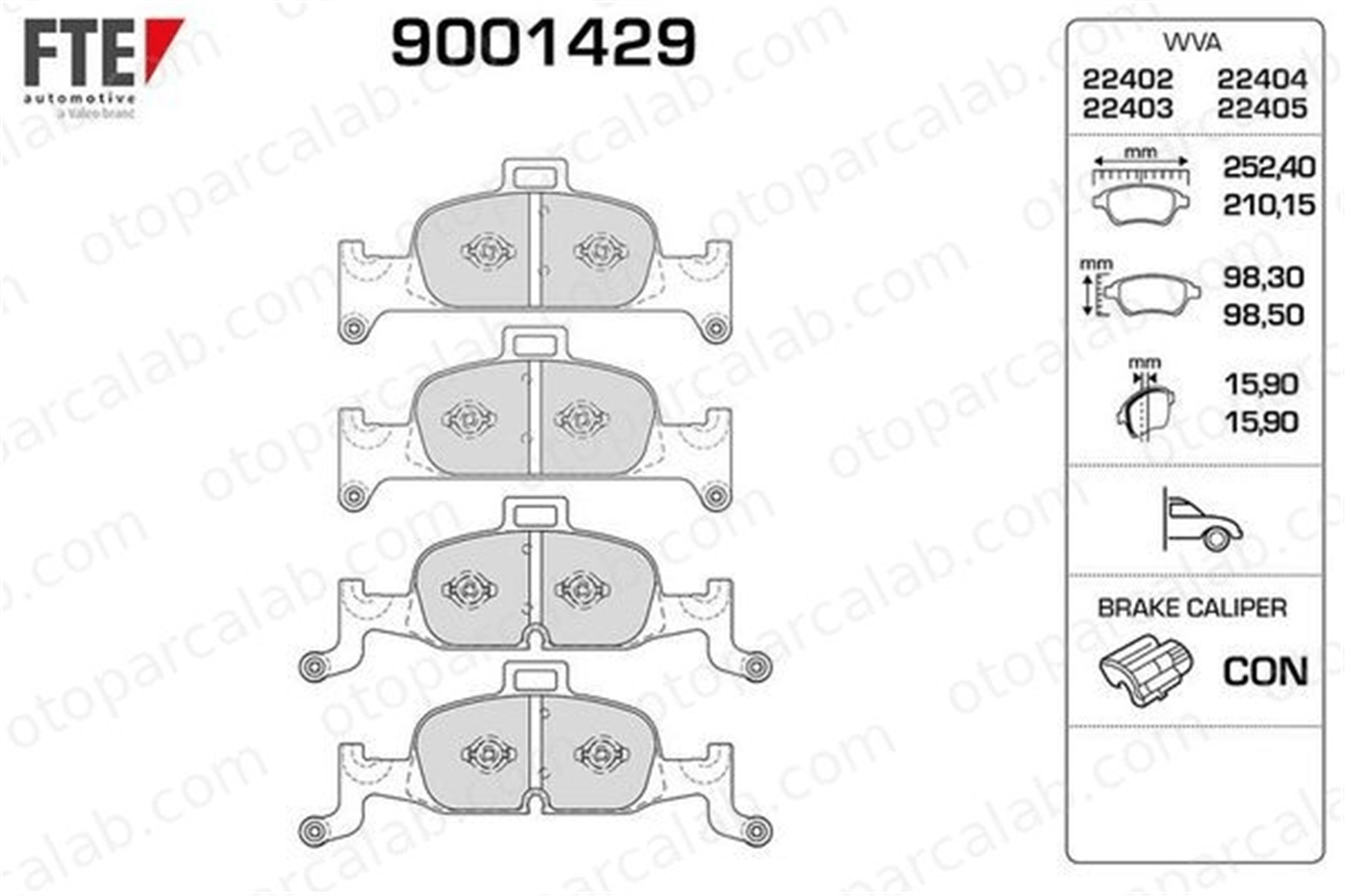 FTE 9001429 Fren Disk Balata Ön AUDI A4 B9 Avant A4 B9 8W0698151AQ 8W0698151AC