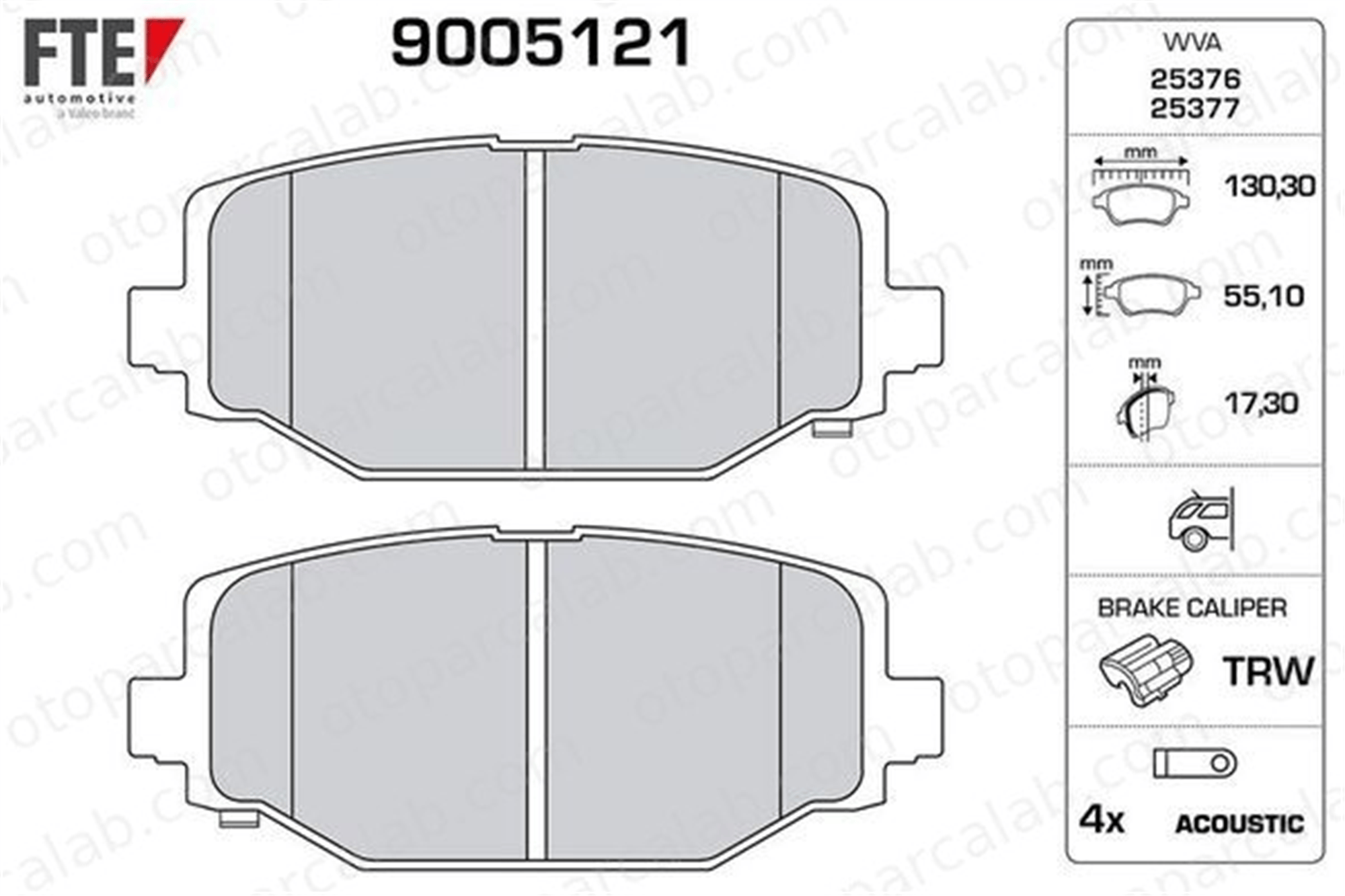 FTE 9005121 Fren Disk Balata Arka DODGE JOURNEY FIAT FREEMONT 2AMV4526AA 68144209AA