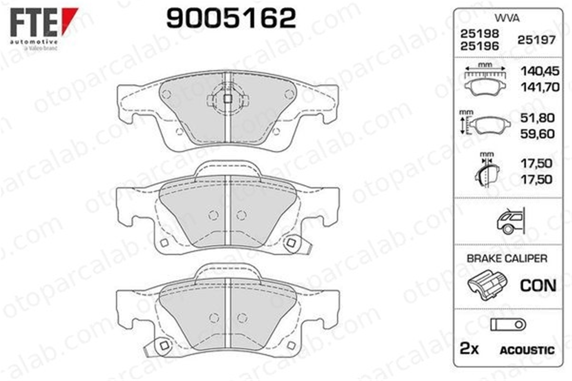 FTE 9005162 Fren Disk Balata Arka JEEP GRAND CHEROKEE IV DODGE DURANGO 2AMV4386AA 68052386AA