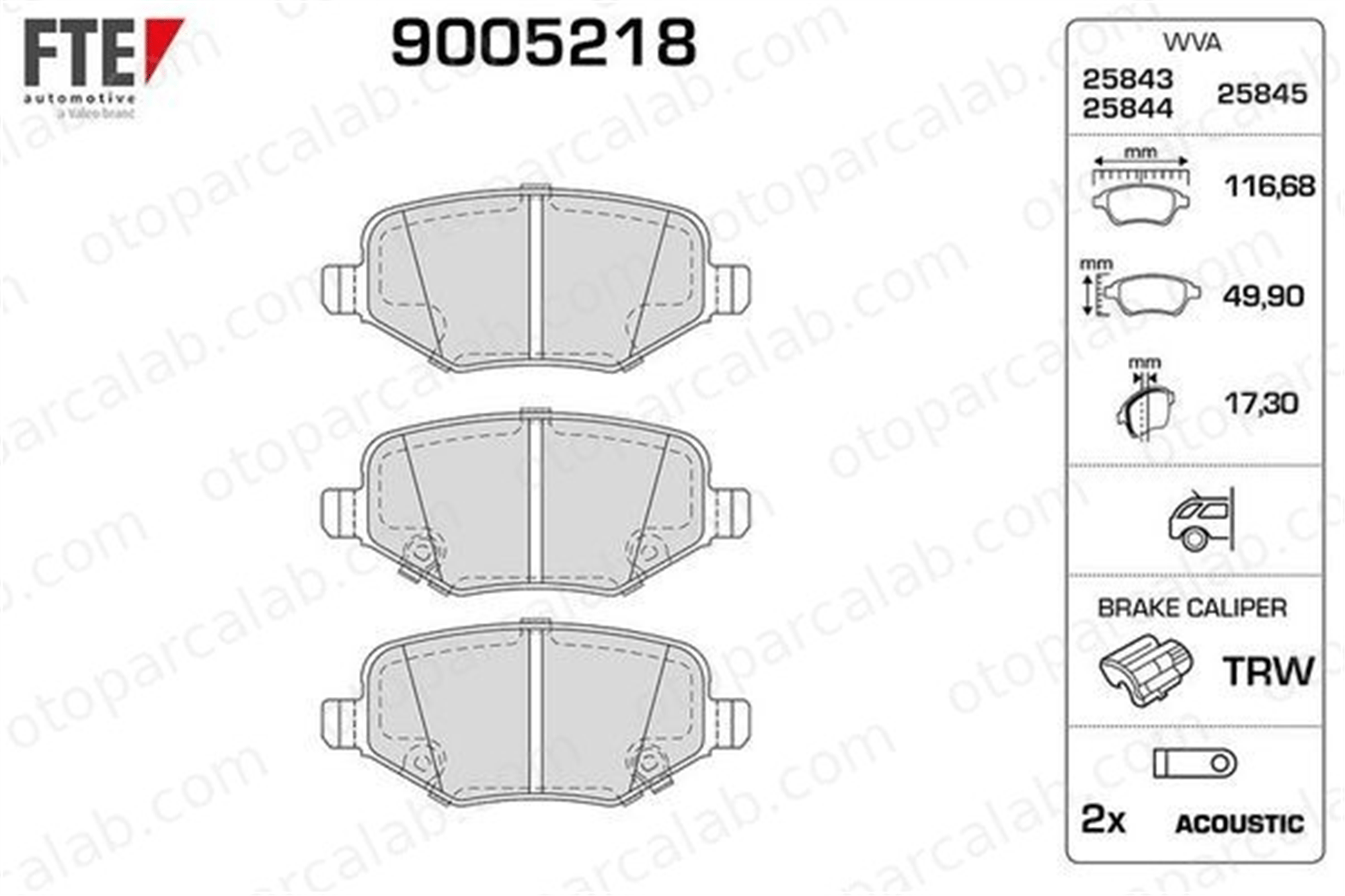 FTE 9005218 Fren Disk Balata Arka DODGE JOURNEY CHRYSLER GRAND VOYAGER V 68192439AA 68192439AB