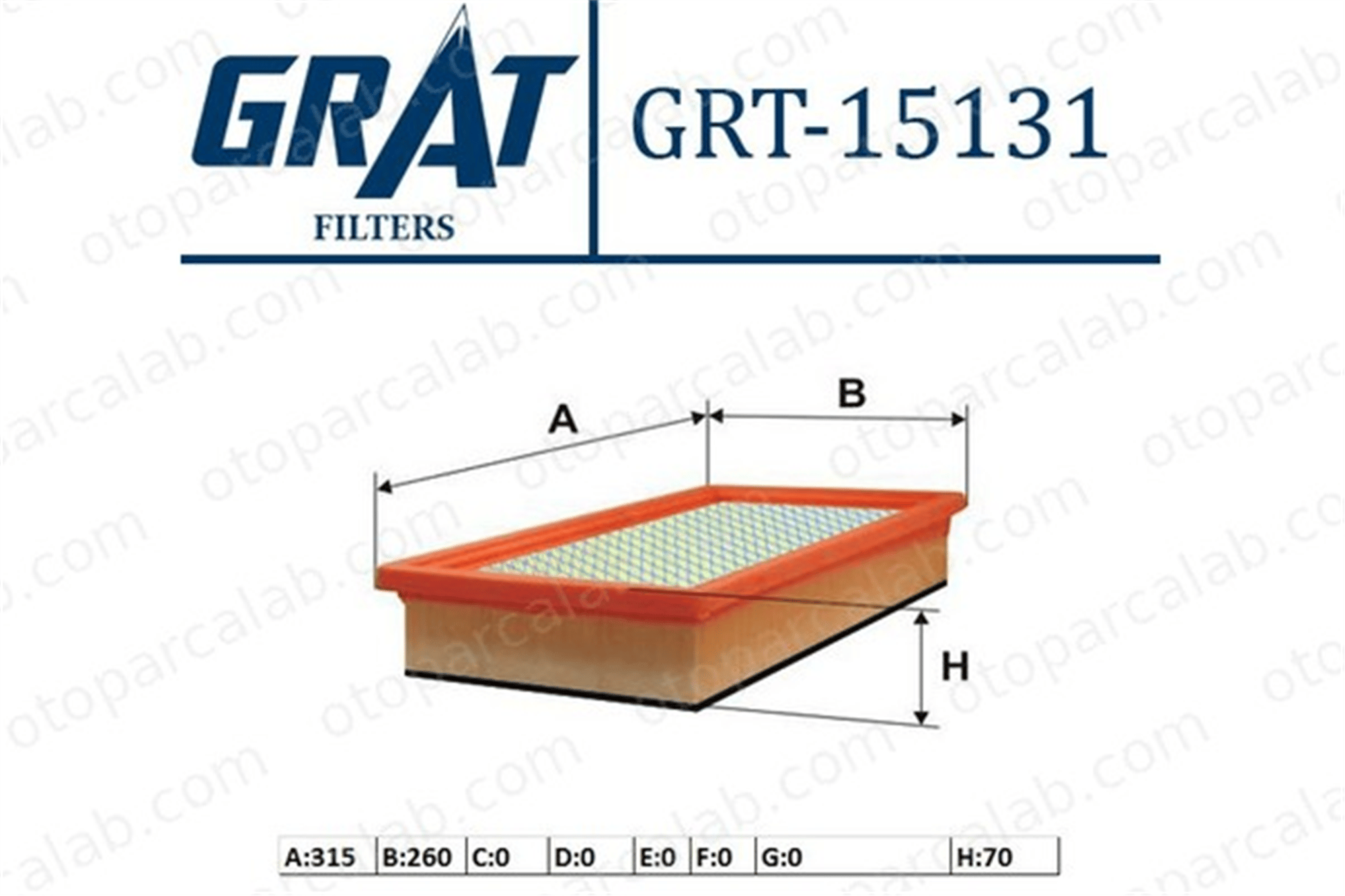 GRAT 15131 Hava Filtresi VW AMAROK AMAROK Platform şasi 2H0129620A 2H0129620